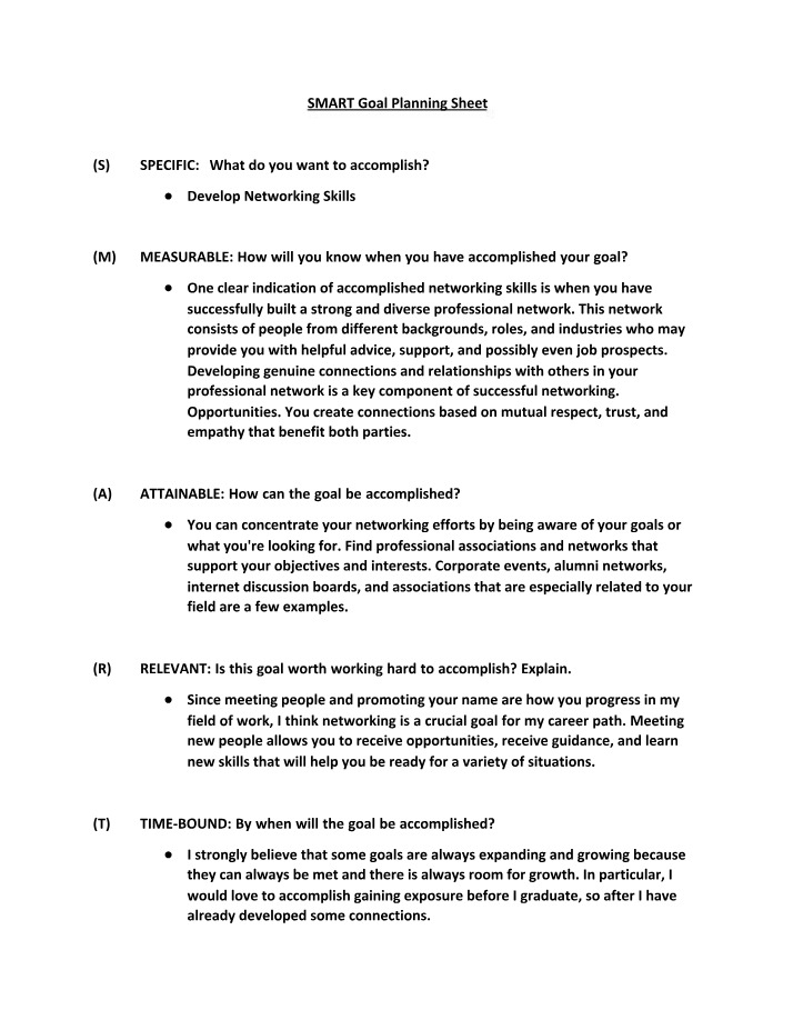 Planning Sheet for SMART Goals