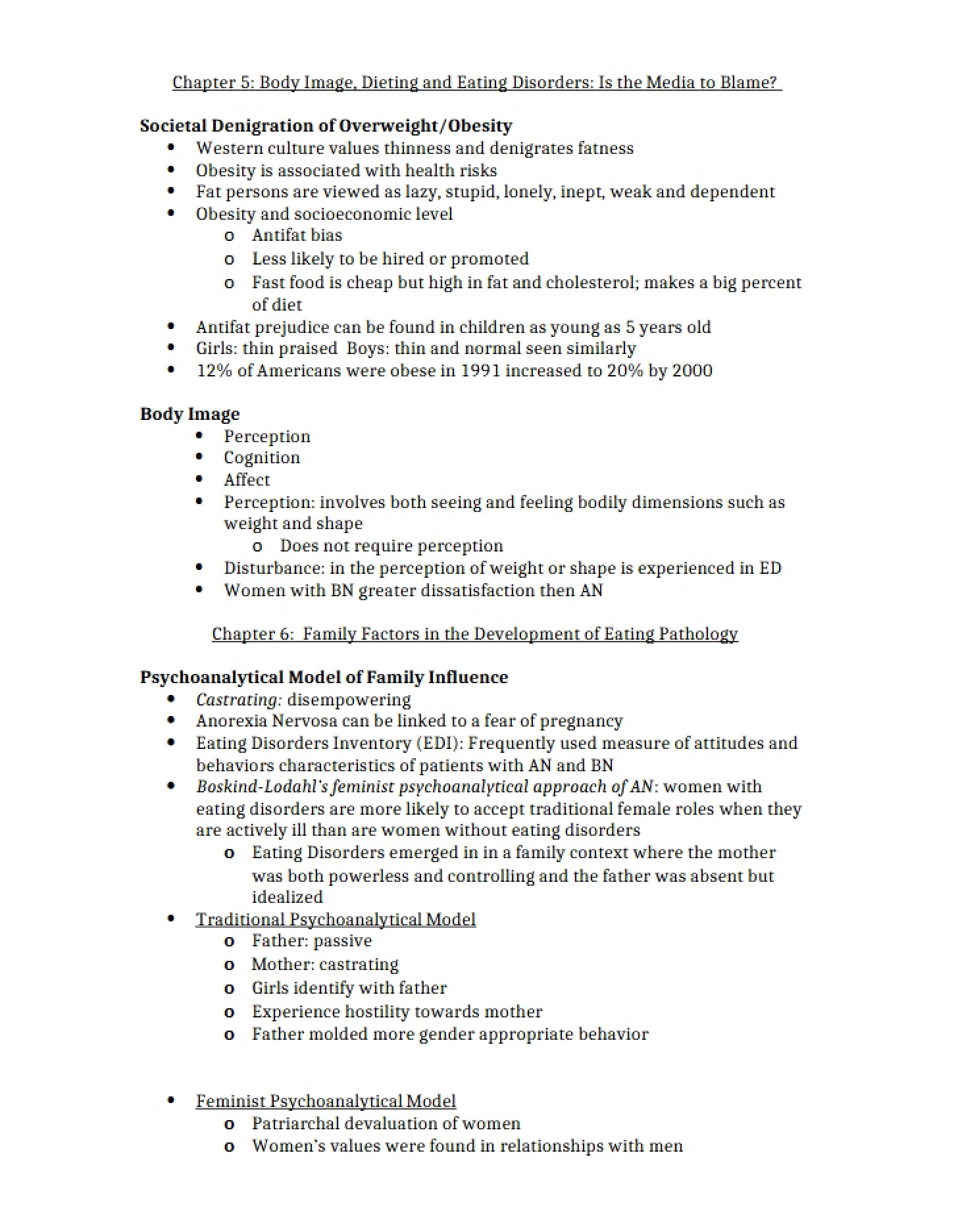 Body Image and Dietary Disorders Chapter 5 Analysis