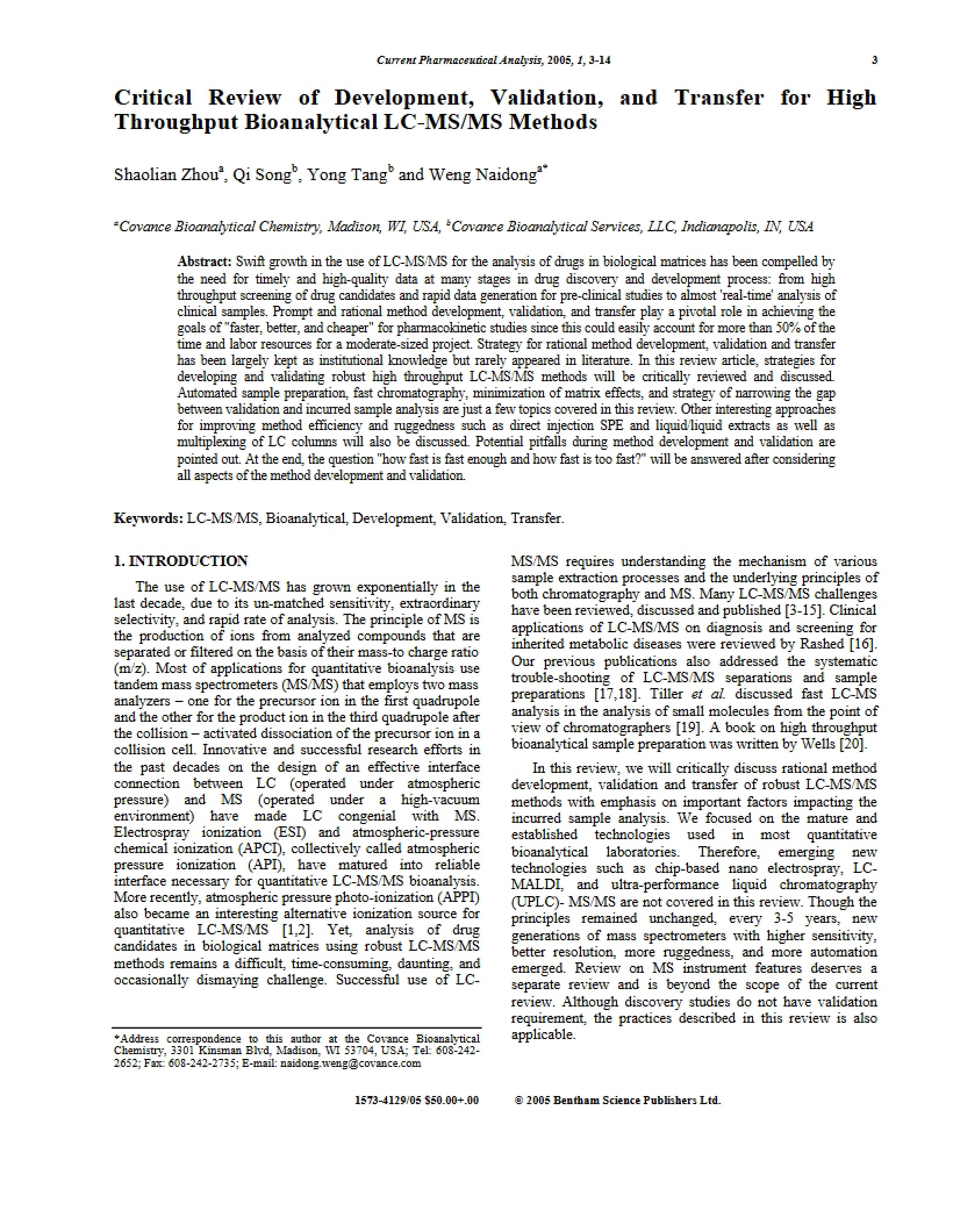 Review High Throughput Bioanalytical LC-MS-MS Methods