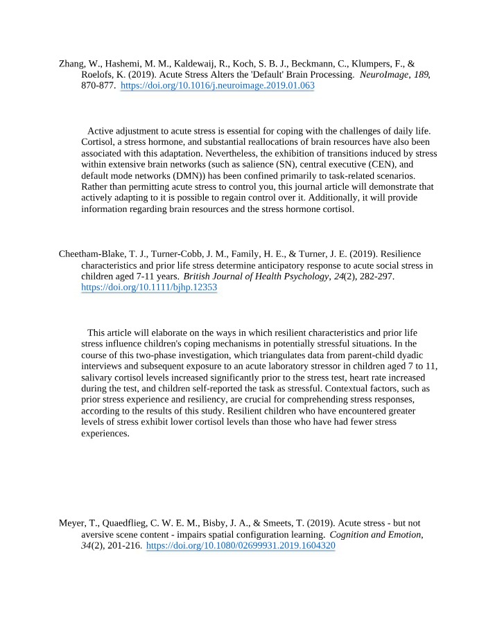 Bibliography Notes for Acute Stress