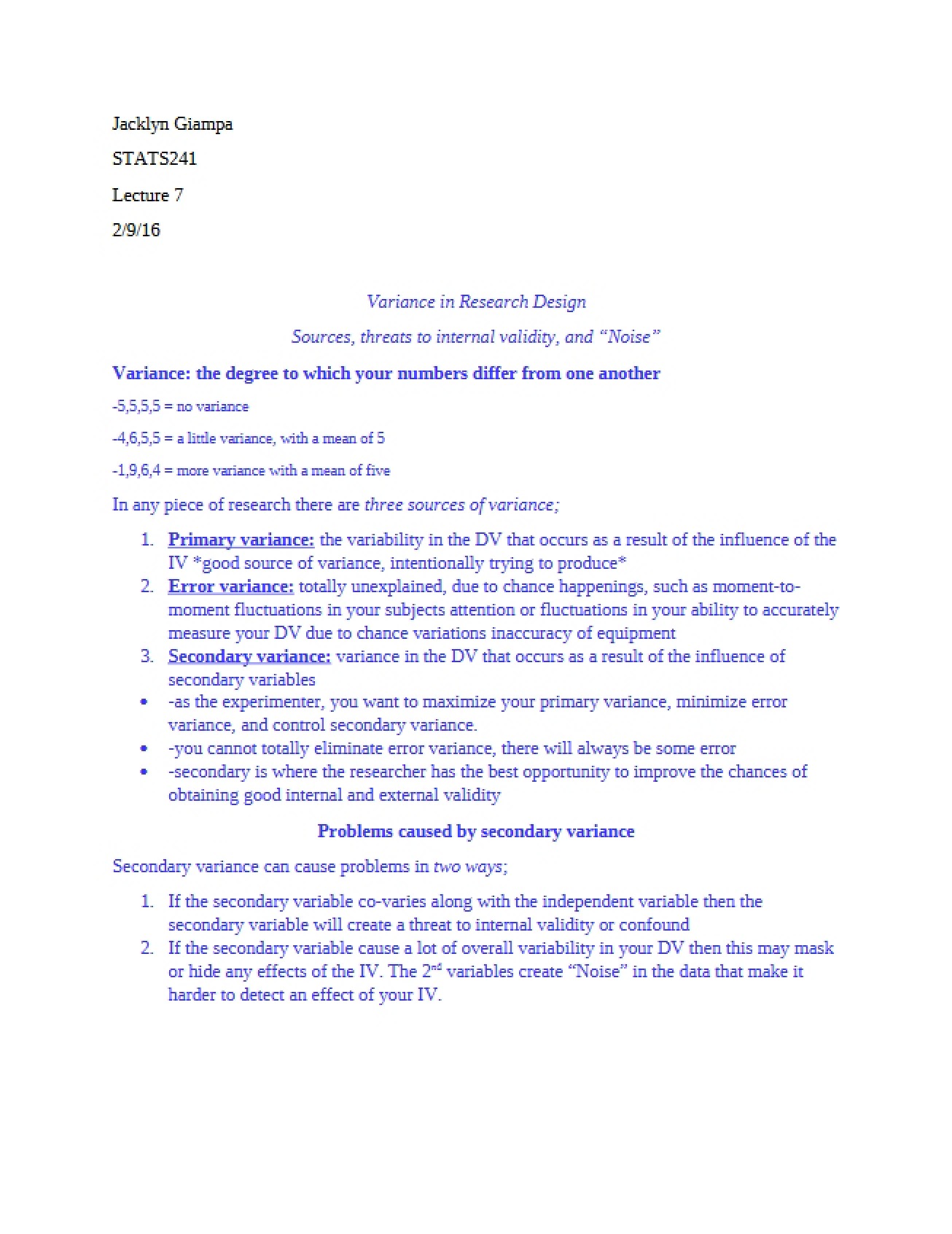 Research Design Variance