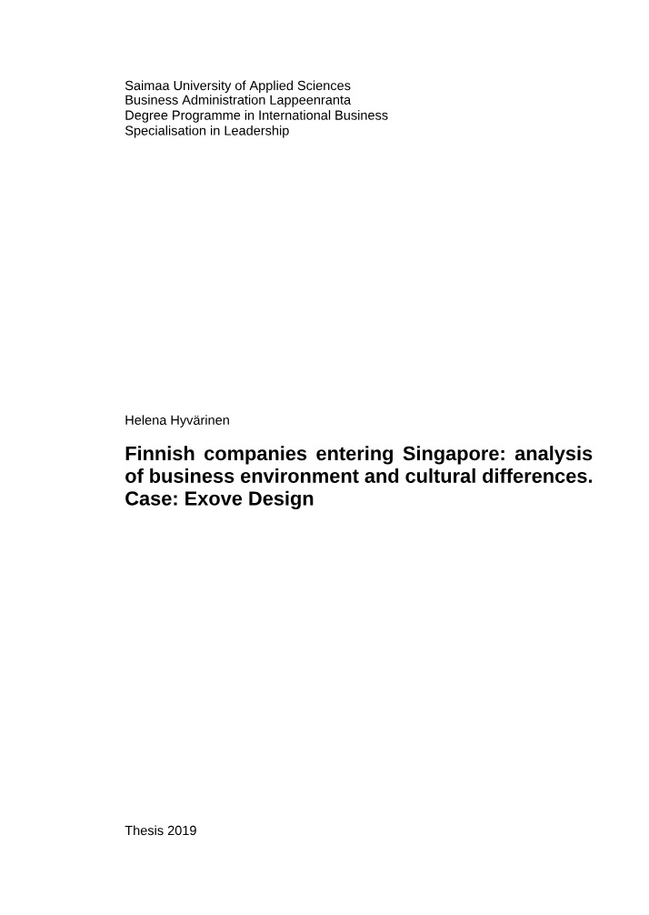 Finnish Companies Entering Singapore Business - An Analysis