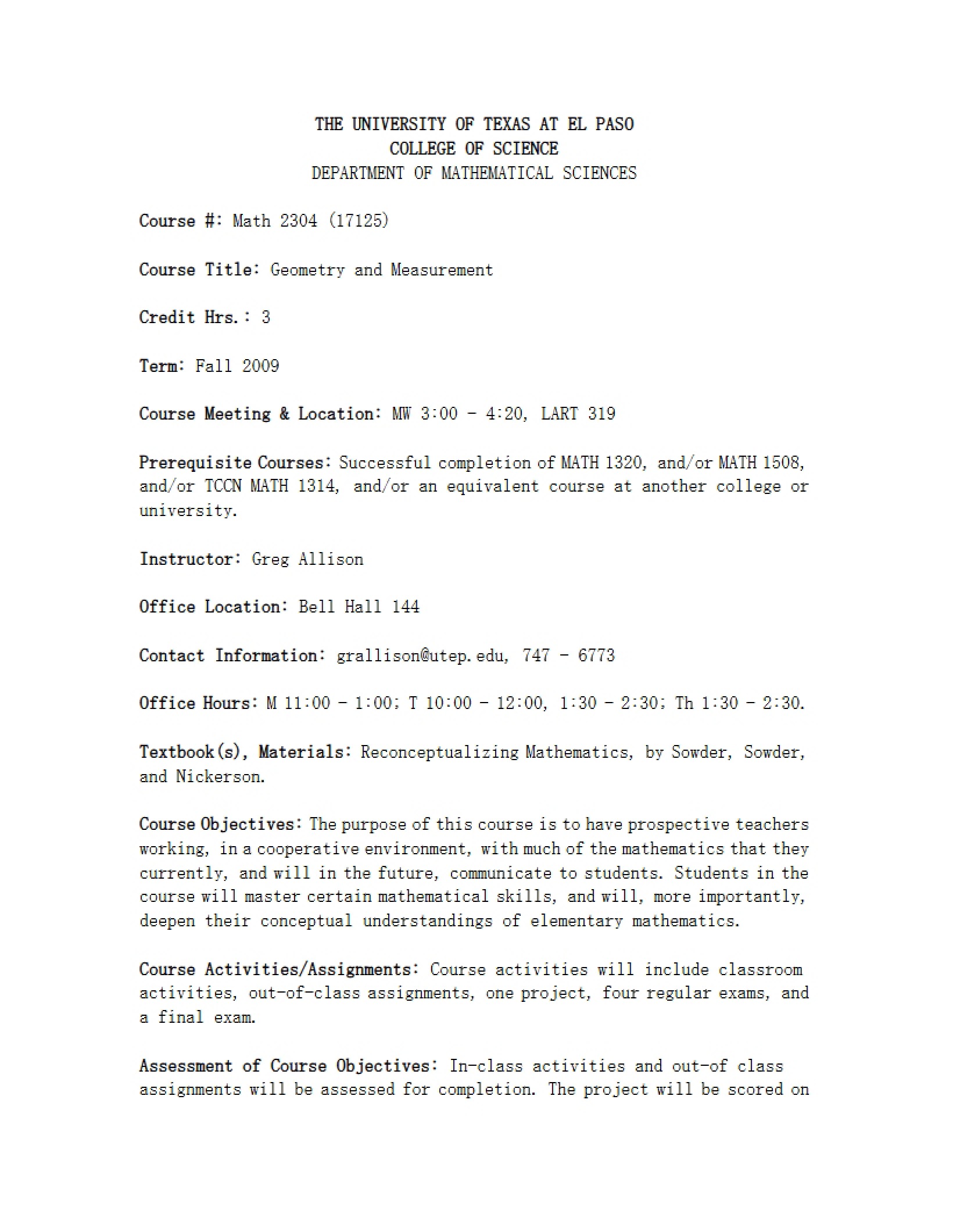 Geometry and Measurement Syllabus