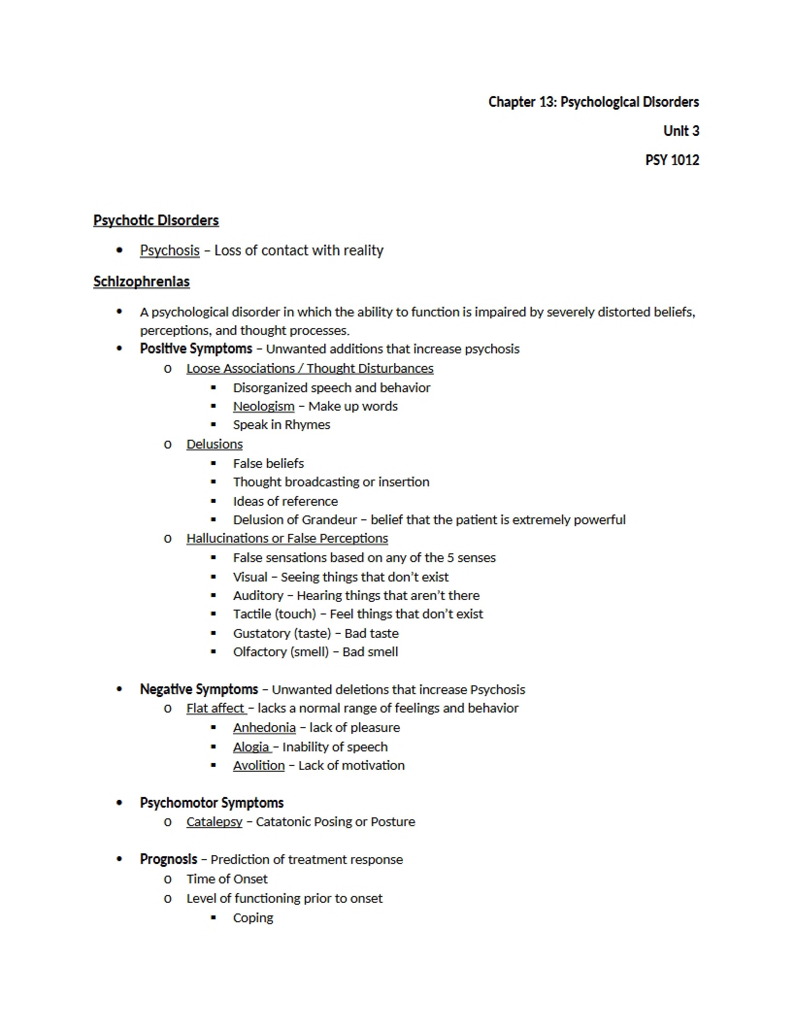 Psychological Disorders (Chapter 13)