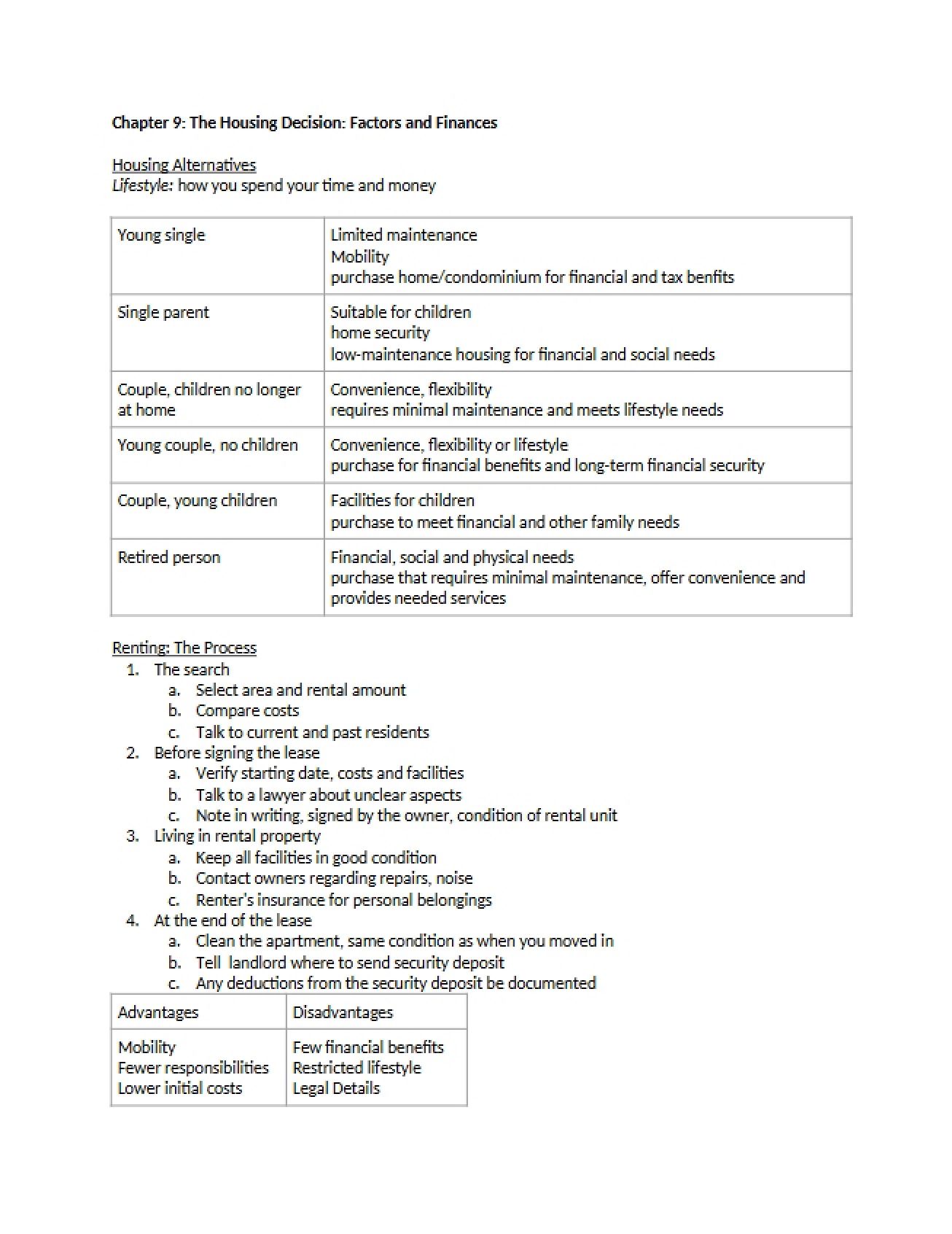 Housing Decisions and Finances Chapter Nine