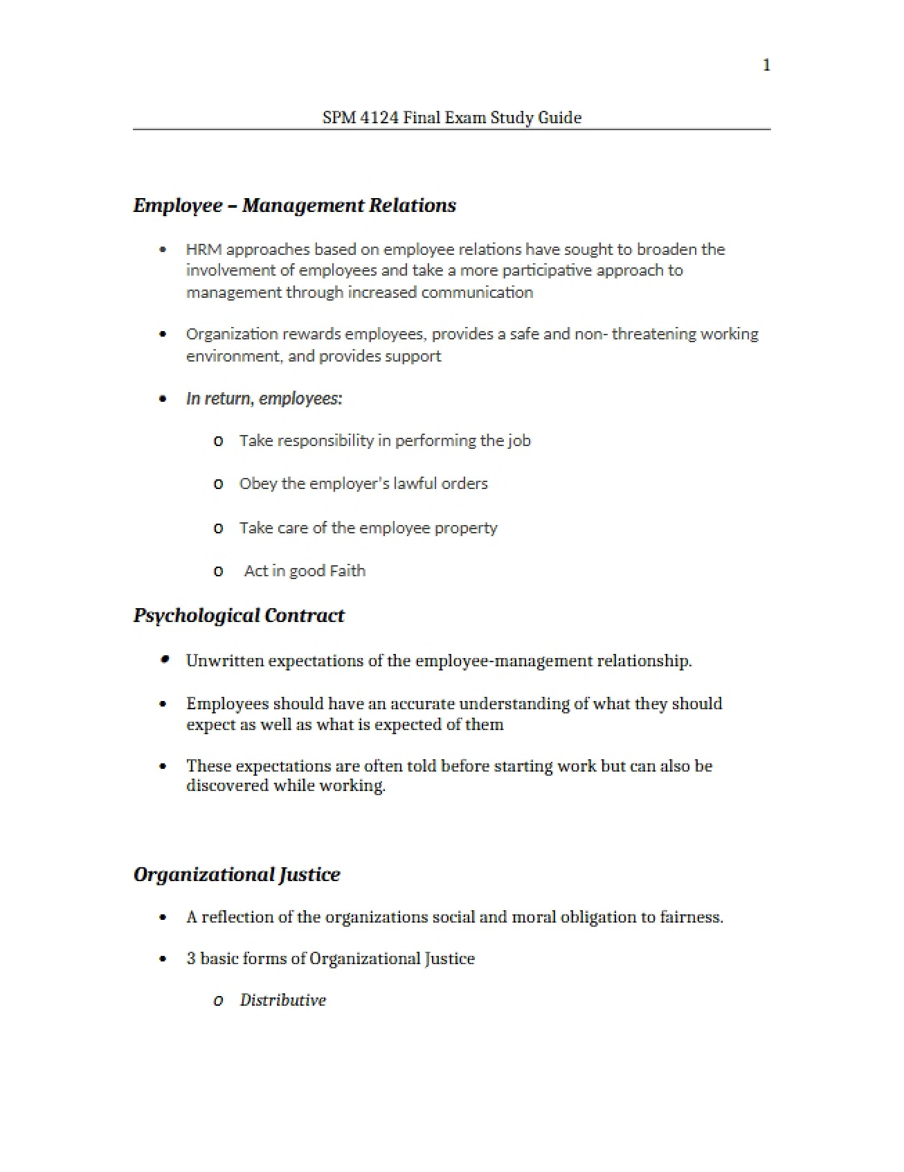 Study Guide for HRM Final