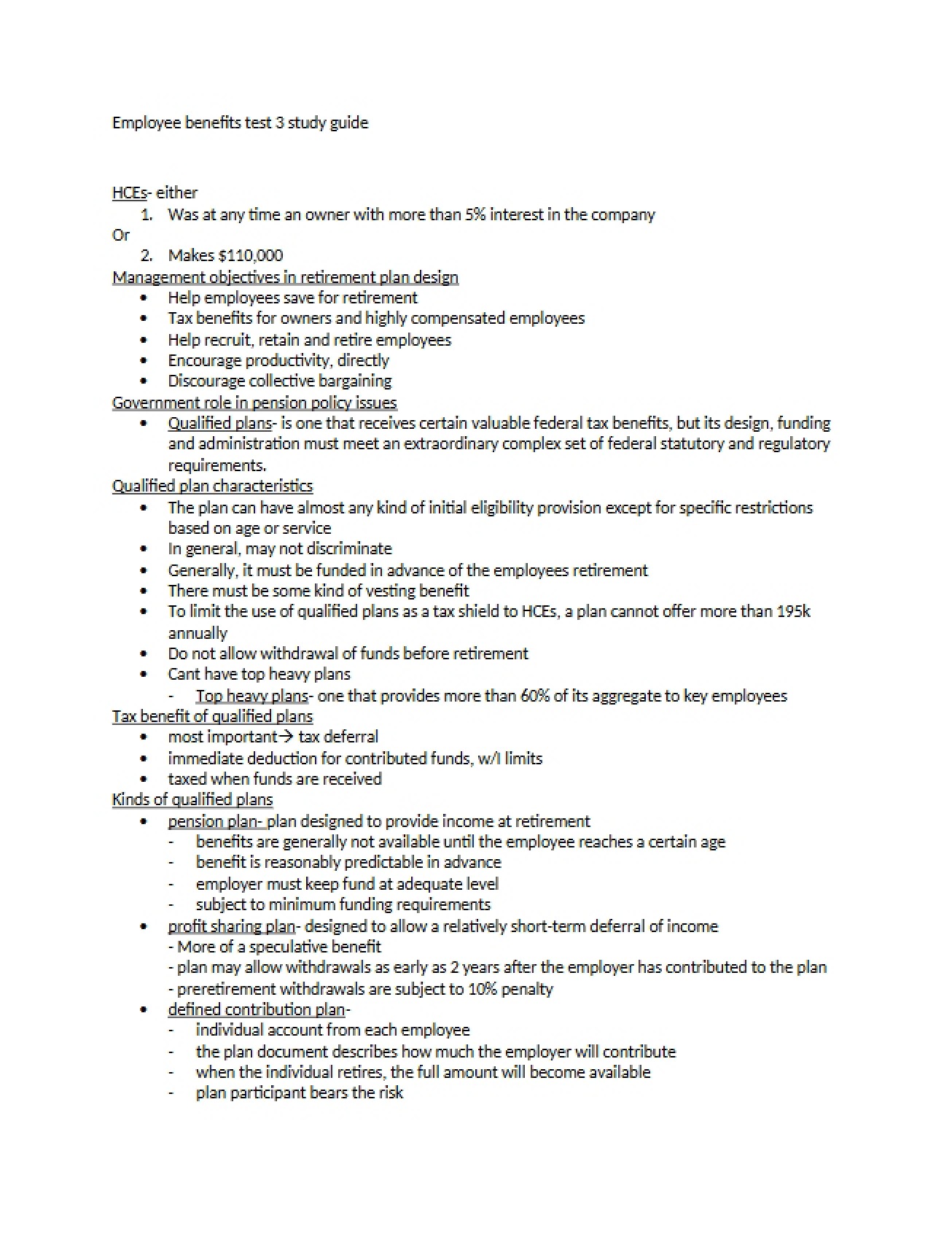 Plans for Employee Benefits
