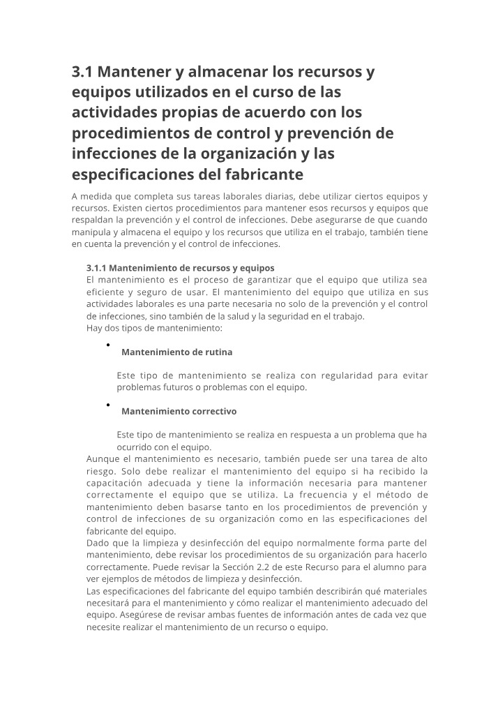 Procedures for Equipment and Resource Maintenance and Storage