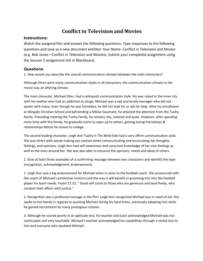 Communication Analysis - Conflict in Television and Movies