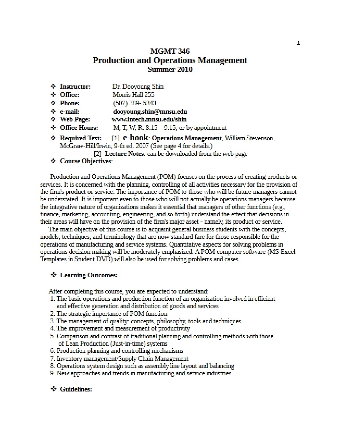 MGMT 346 Syllabus