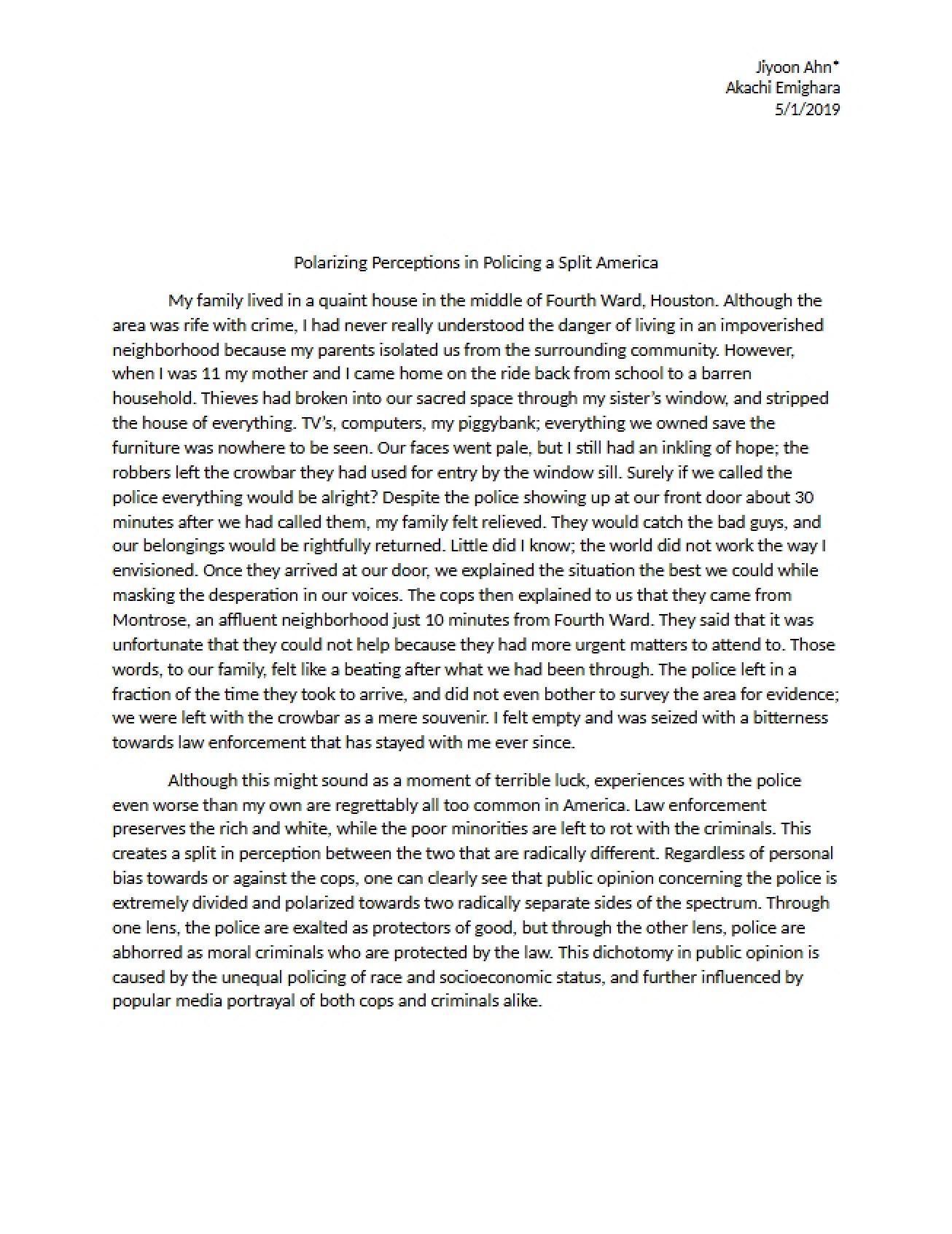 Examination of Polarizing Perceptions in Policing a Split America
