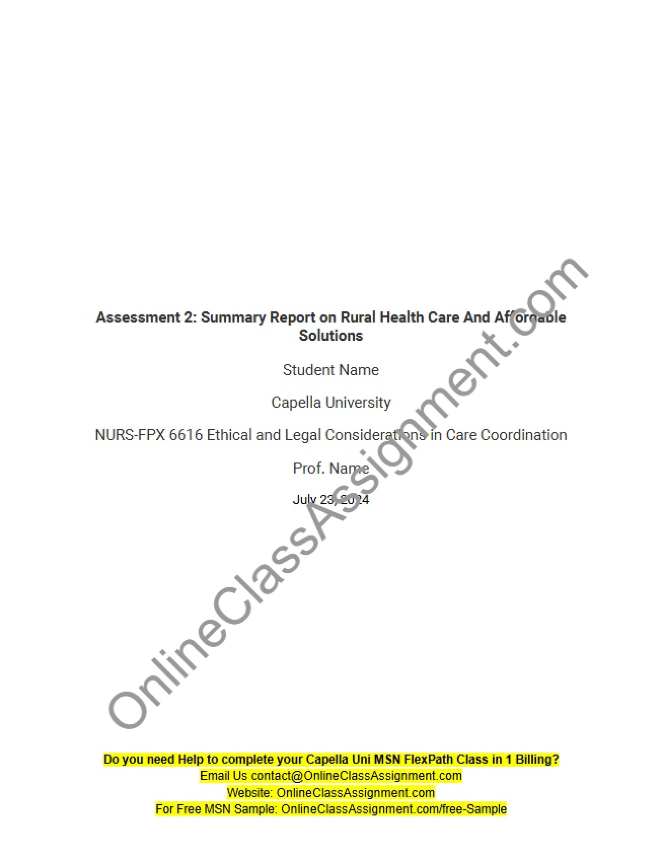 Rural Health Summary Report - Assessment 2