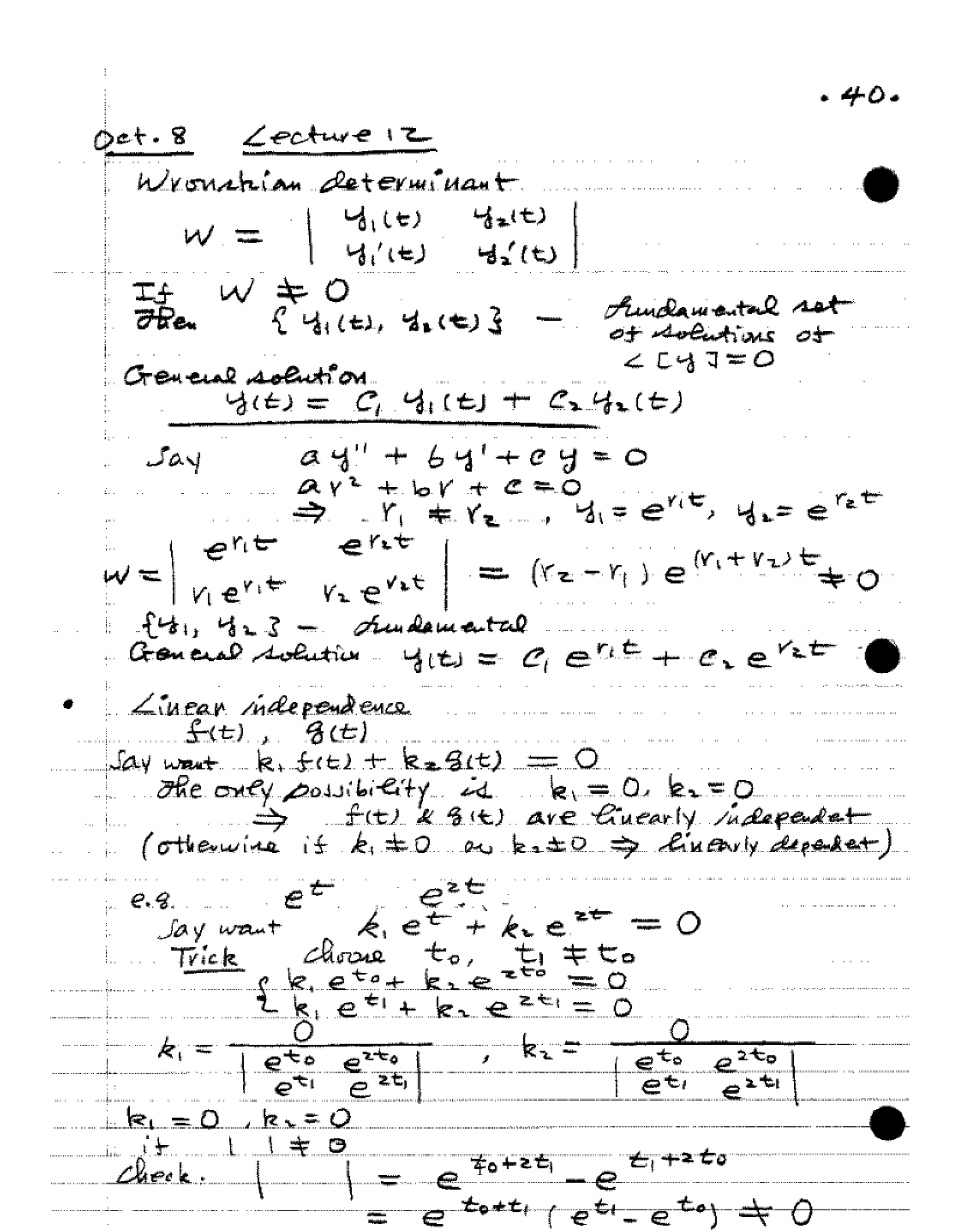 Class Notes for Differential Equations