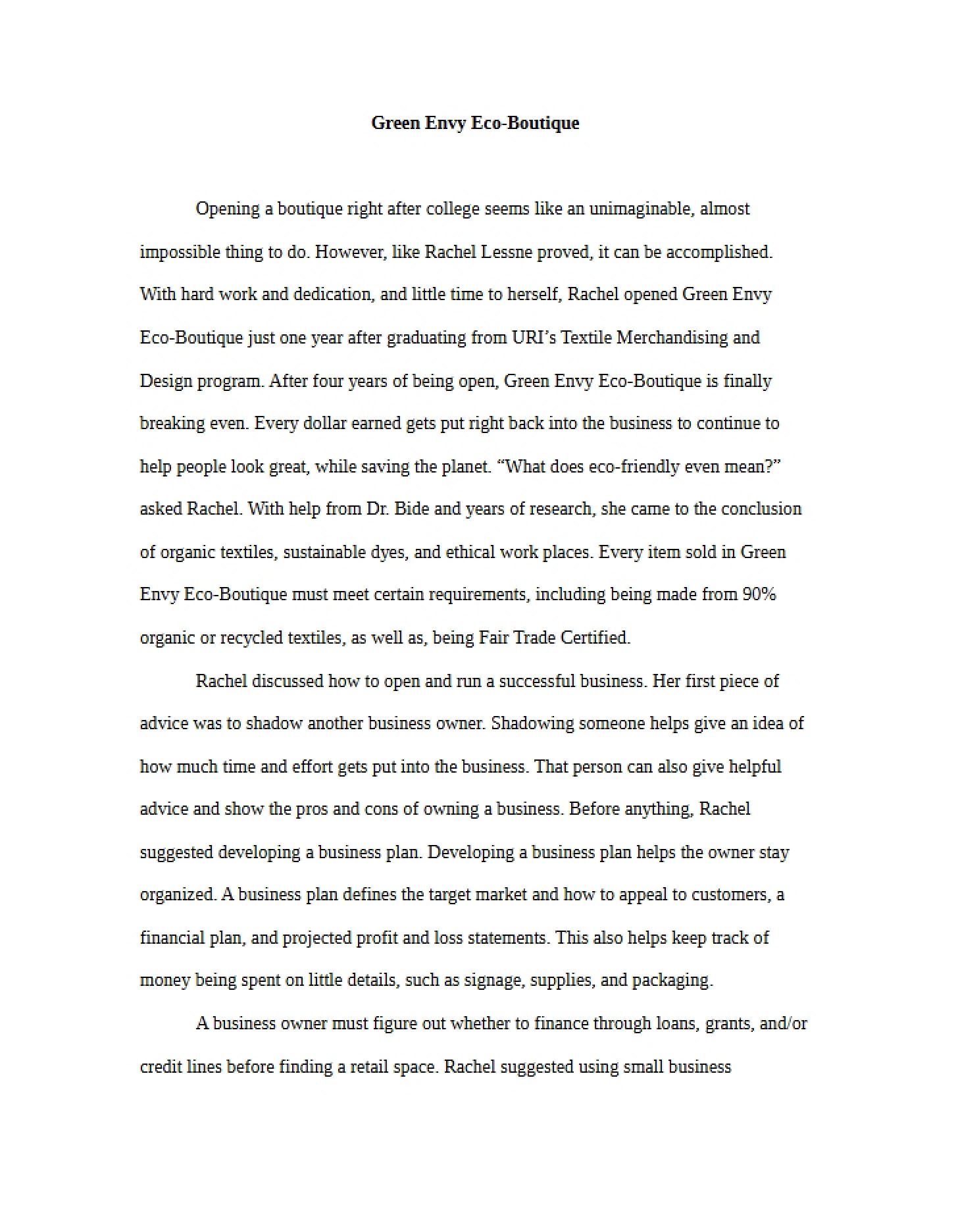 Green Envy Entrepreneurship Seminar Paper