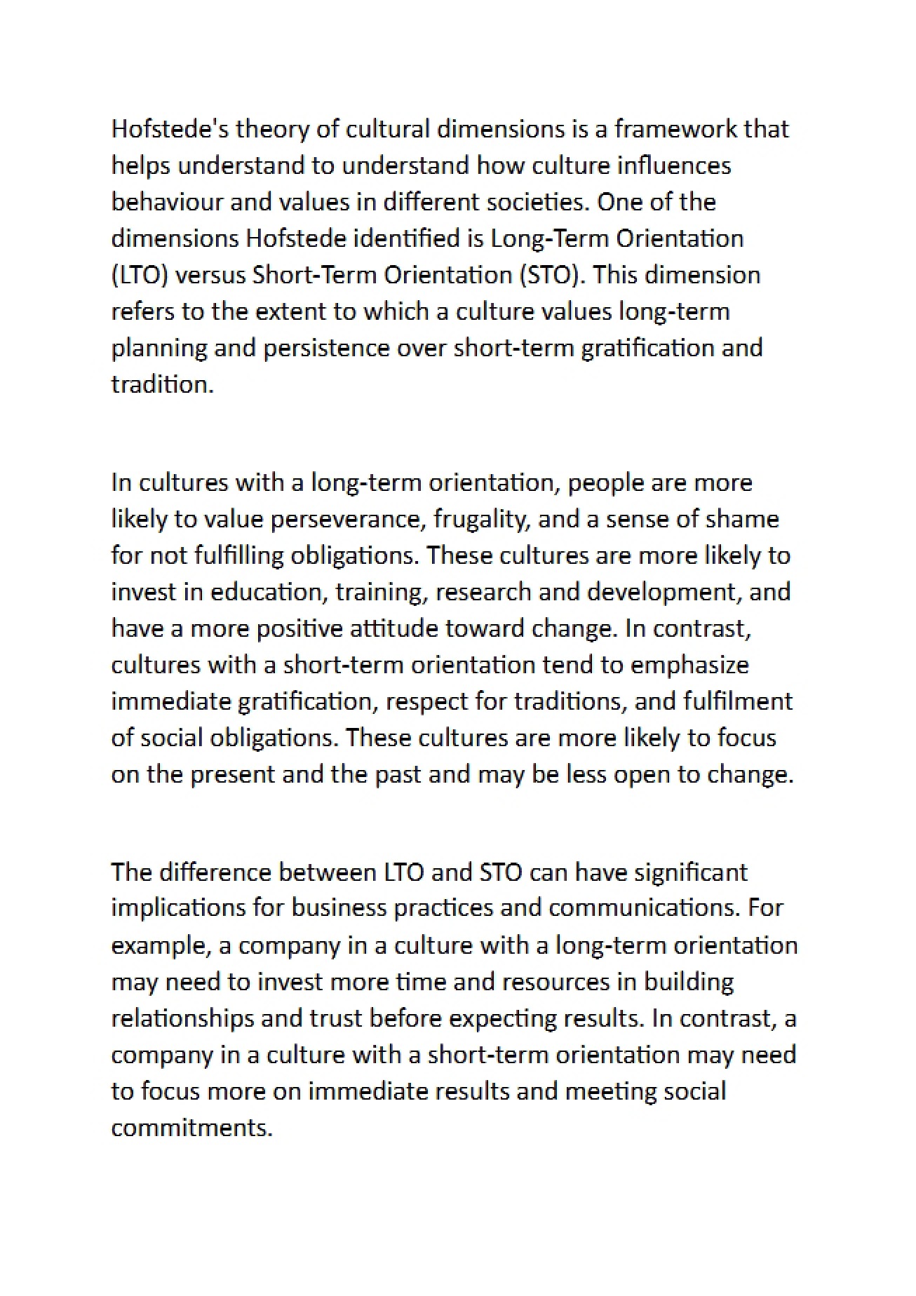 Comparison of Long-Term and Short-Term Orientation