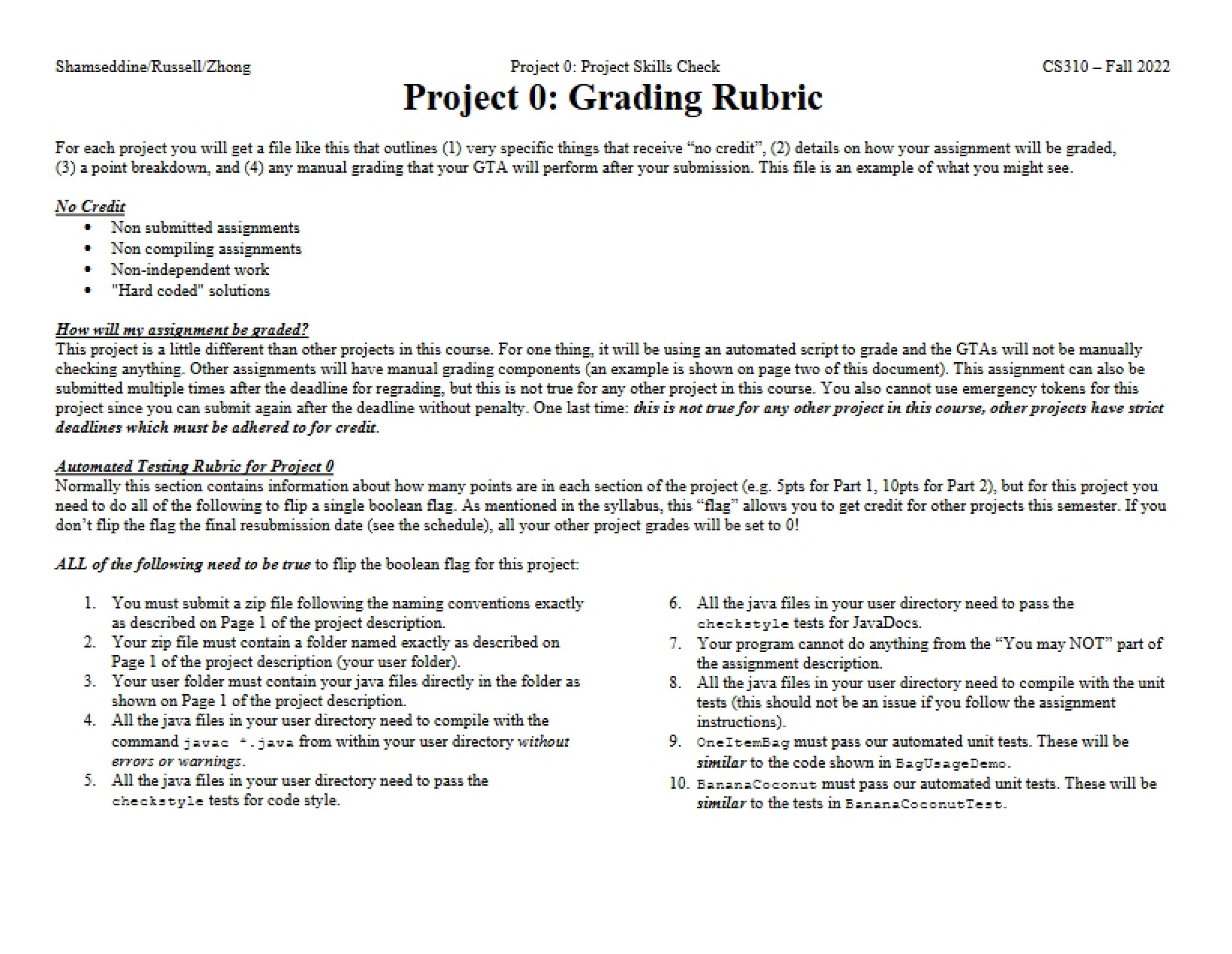 Grading Rubric - Project Zero