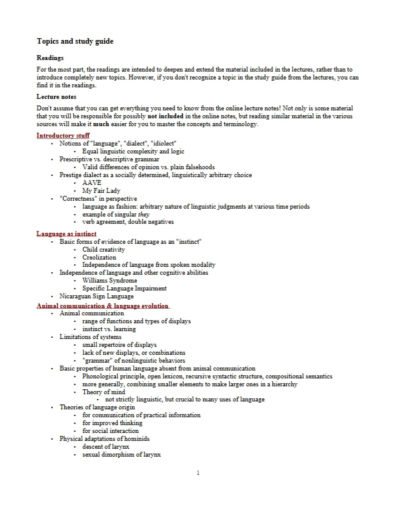 Study Guide and Topics