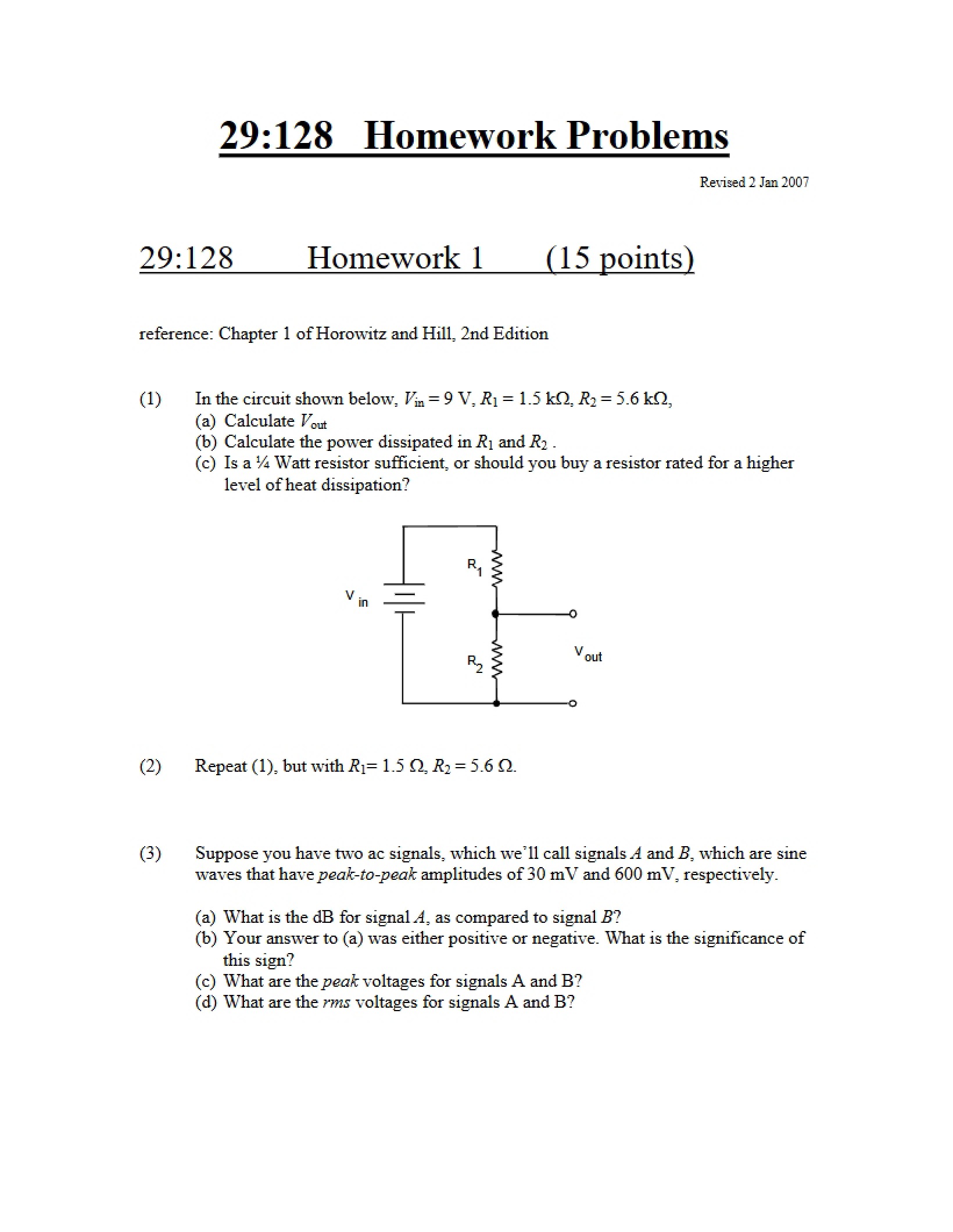 Problems for Homework