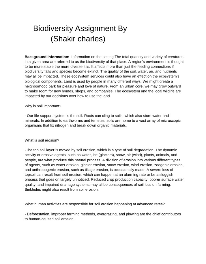 Assignment on Biodiversity