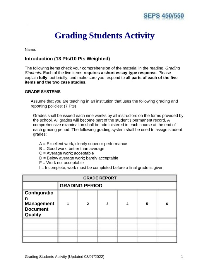 Activity - Grading Students