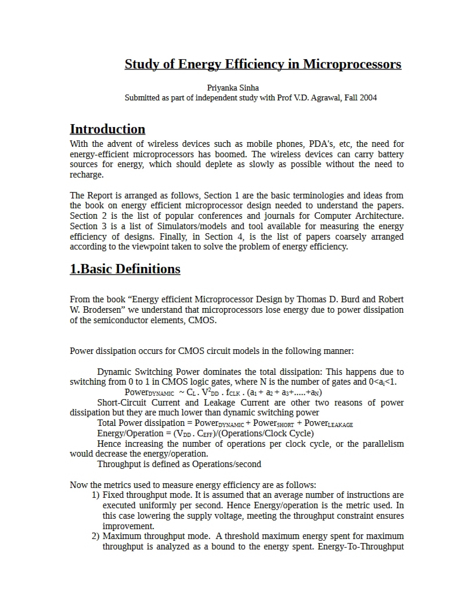 Microprocessor Energy Efficiency Study