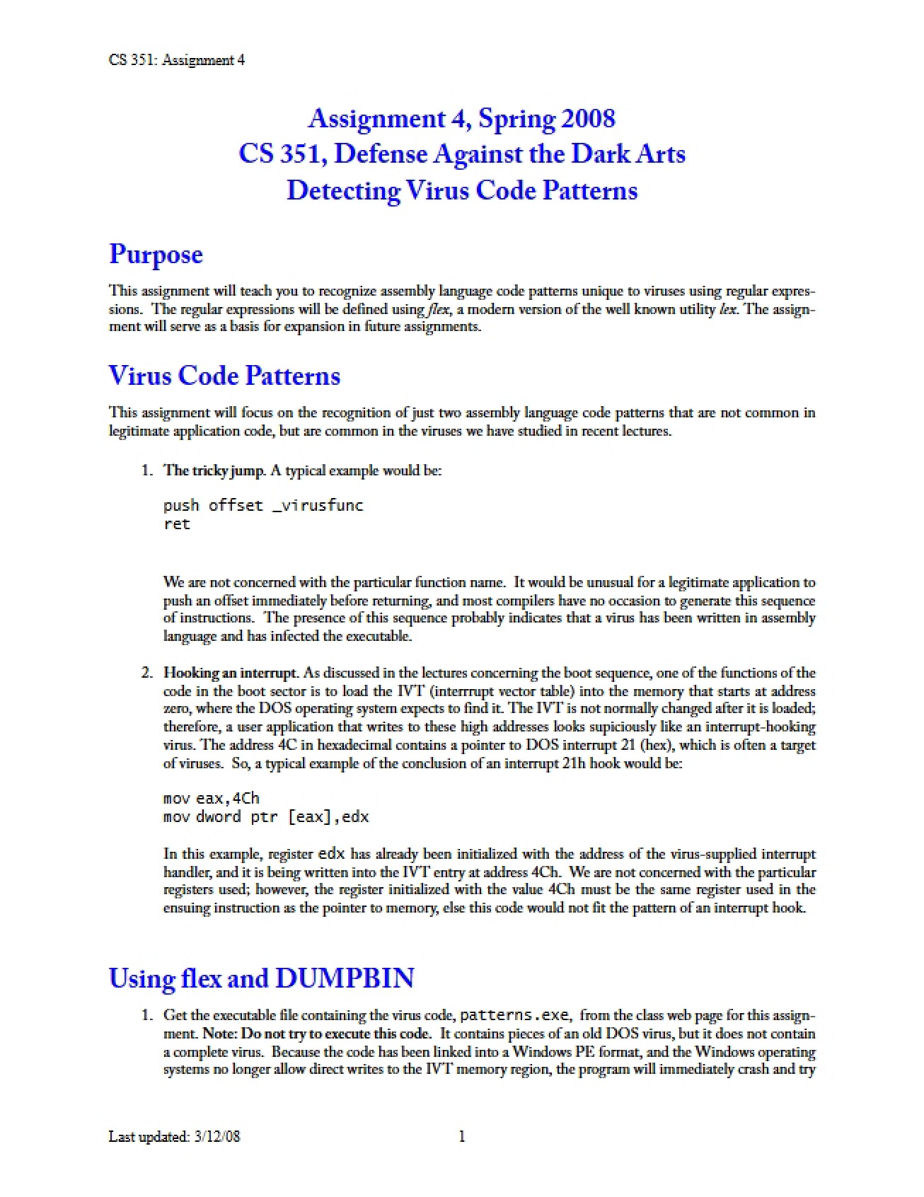 Virus Code Pattern Detection (CS 351)