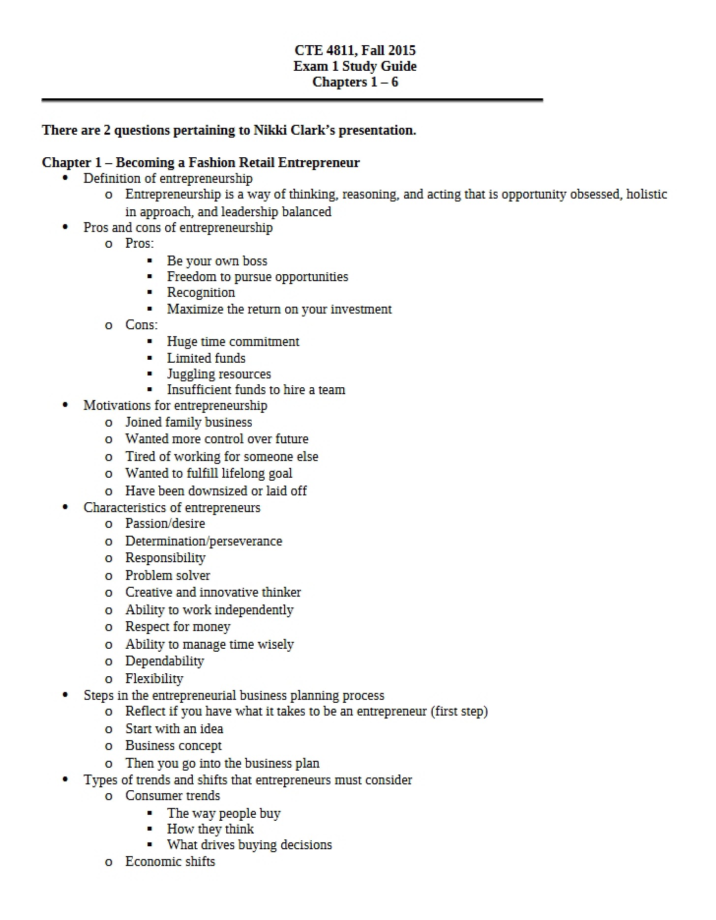 Exam 1 Preparation