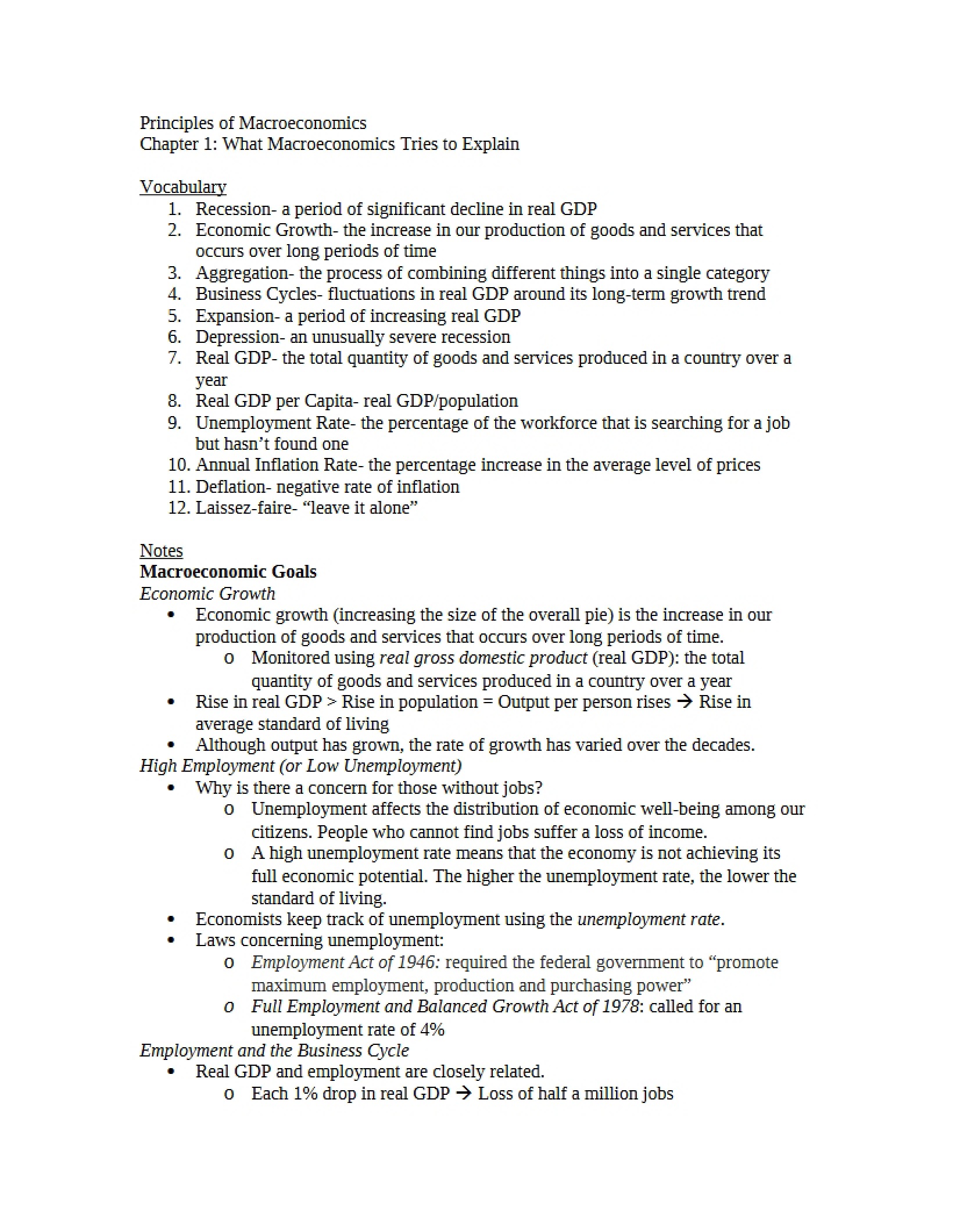 Goals of Macroeconomics Explanation (Ch 1)