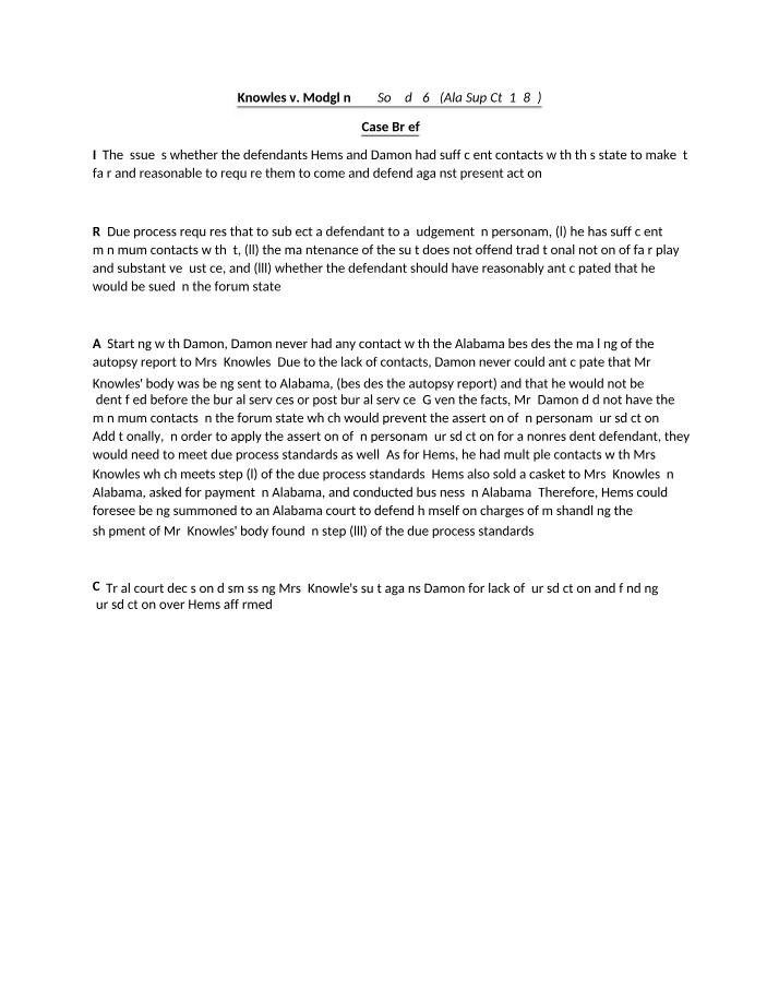 Case Briefs on Personal Jurisdiction and Invasion of Privacy
