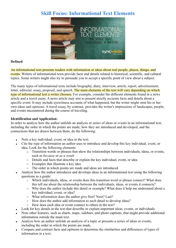 Types and Features of Informational Text