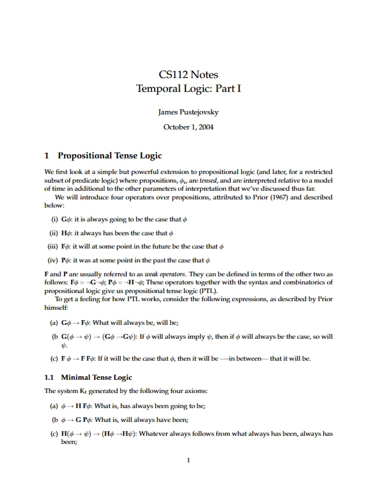 Part One Temporal Logic Notes
