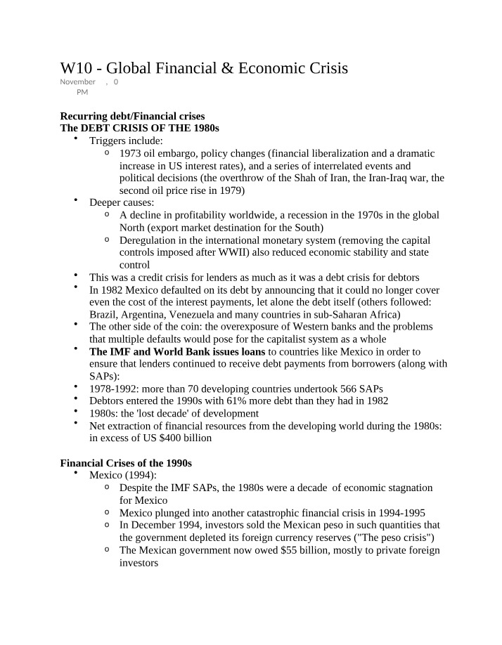 Global Financial and Economic Crisis - Week 10