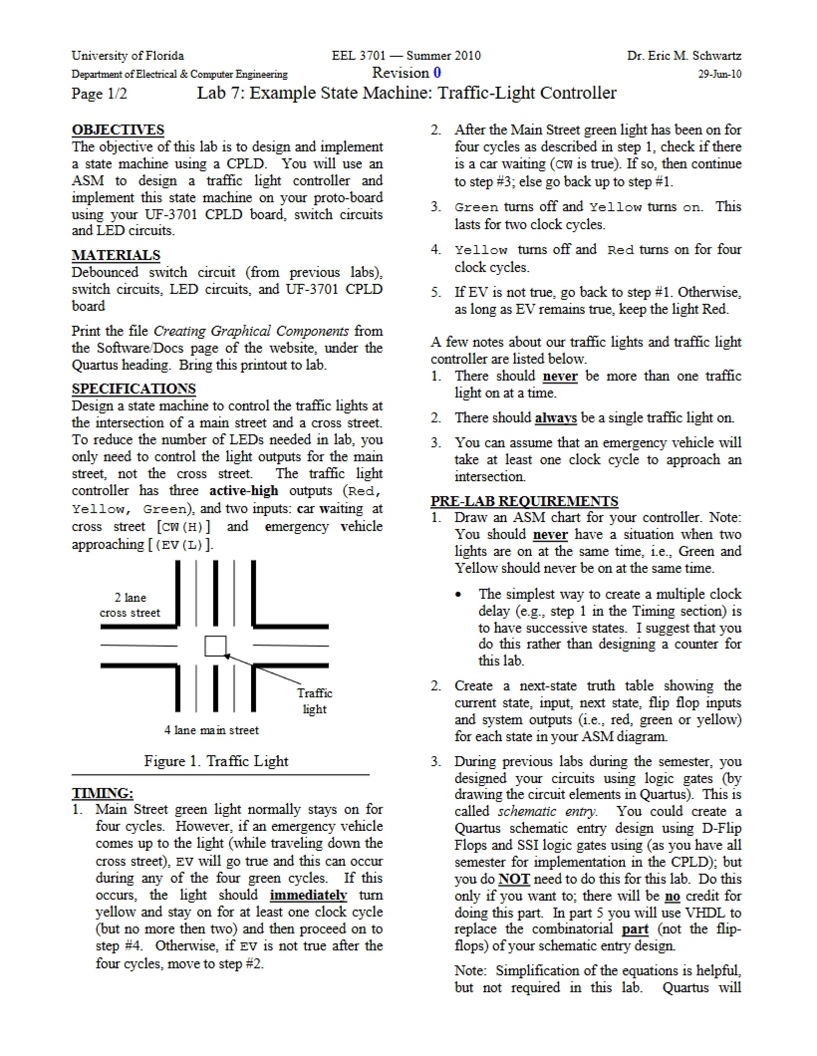 Seventh Lab Traffic Light Controller State Machine