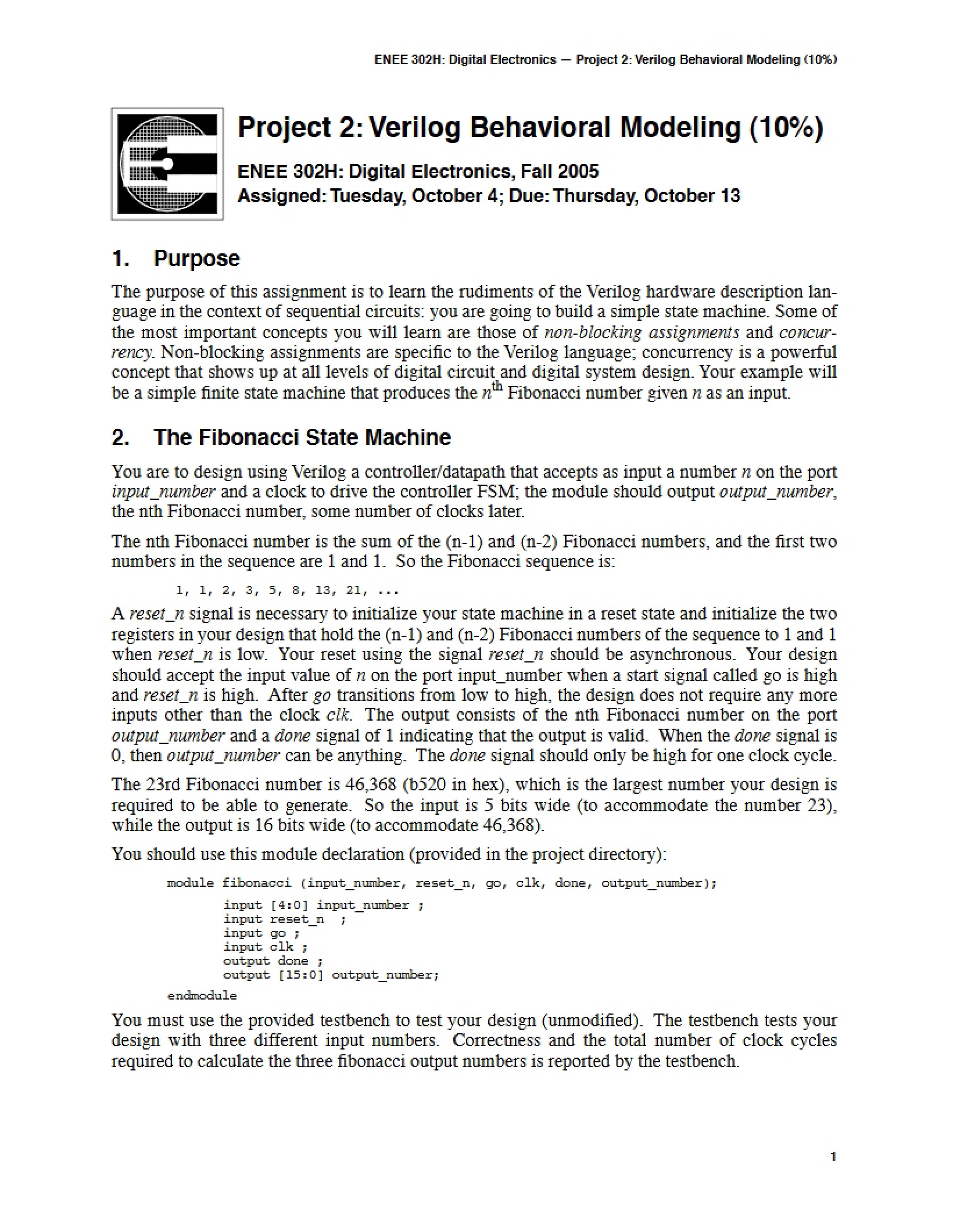 Behavioral Modeling in Verilog (Project 2)