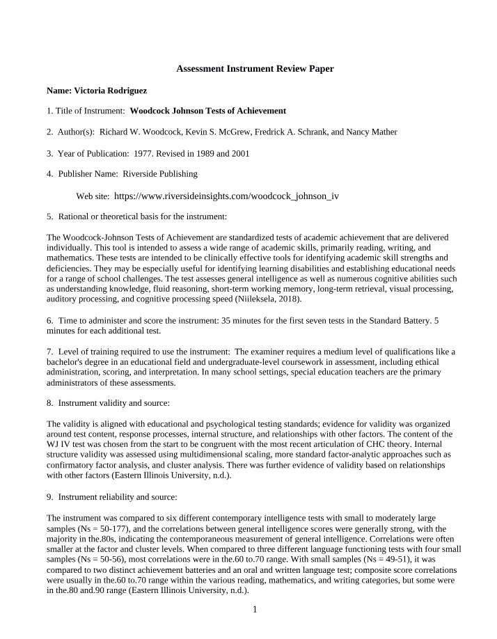 Woodcock Johnson Tests of Achievement - Review