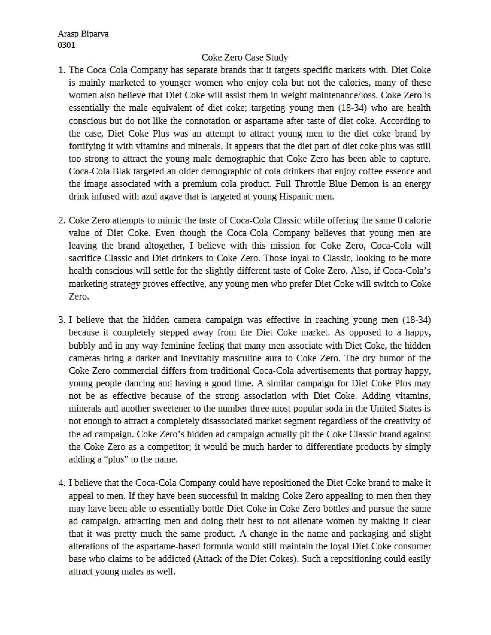 Case Study Coke Zero