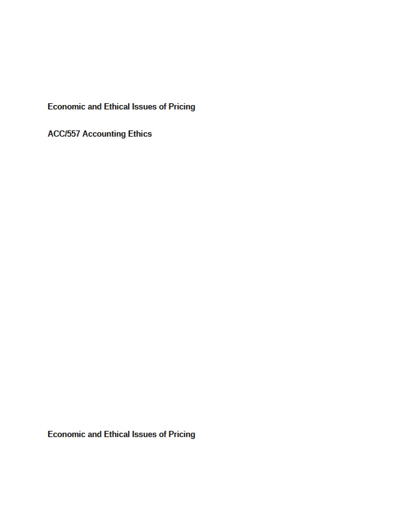 Pricing Economic and Ethical Issues