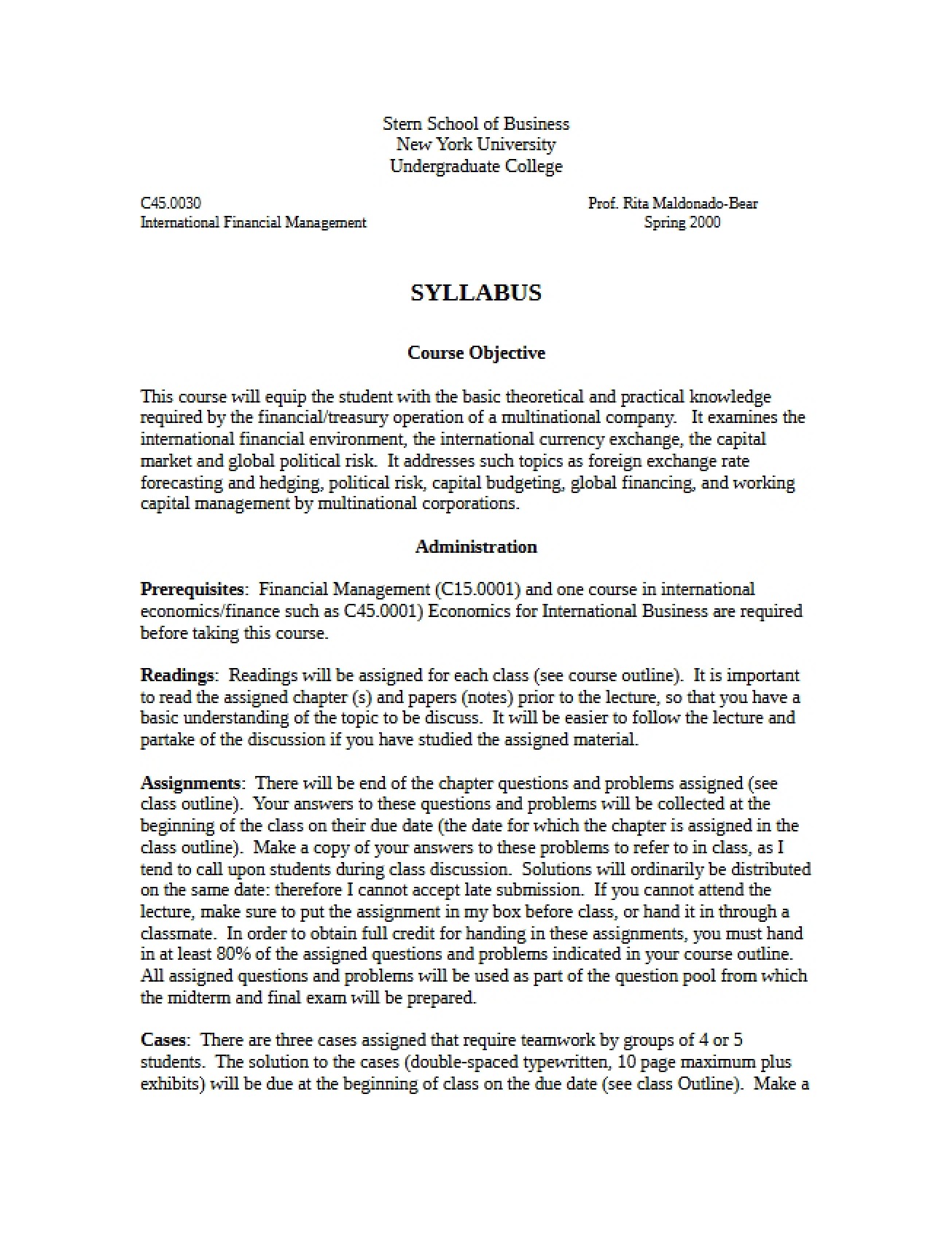 Syllabus International Financial Management