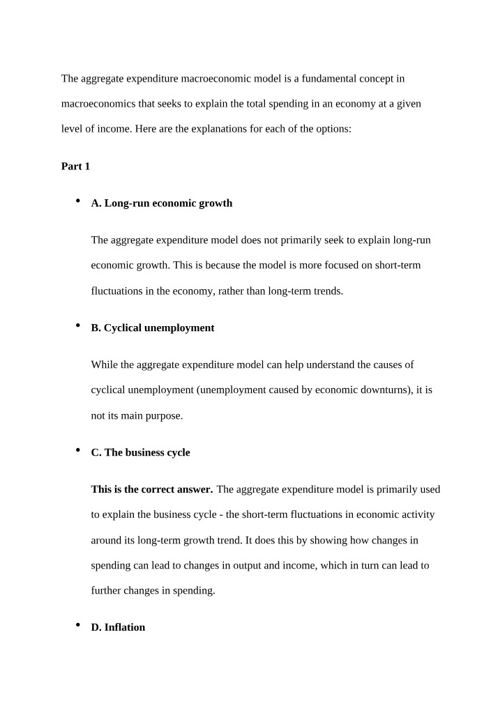 Aggregate Expenditure Macroeconomic Model and the Business Cycle