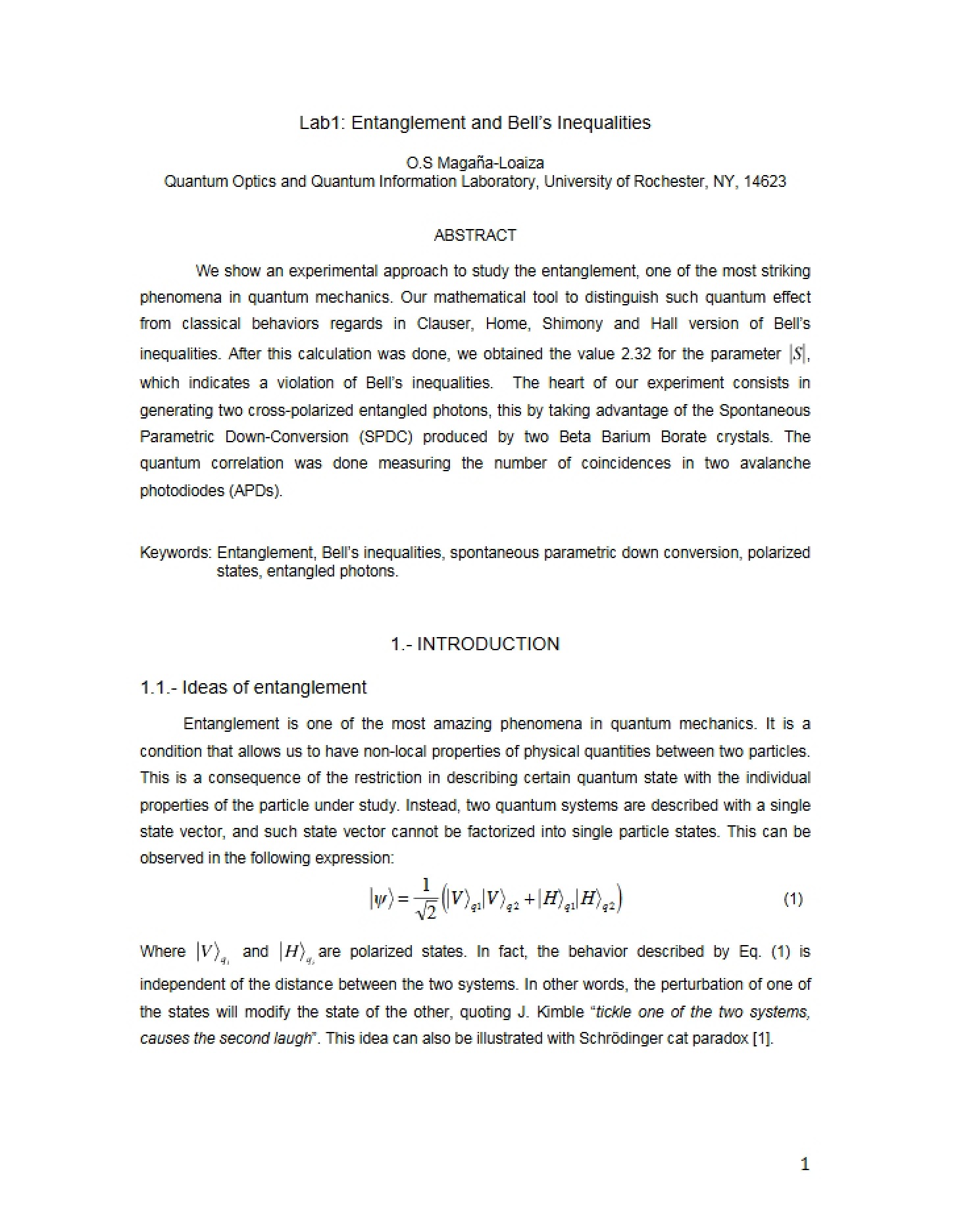 Lab 1 Report Entanglement