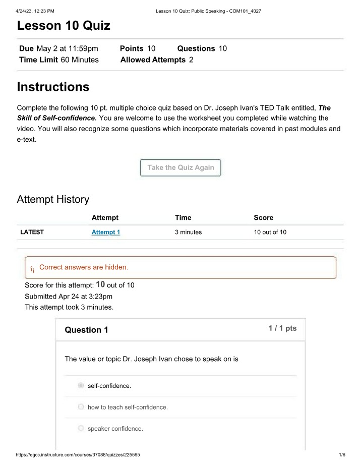 Public Speaking Quiz - Lesson 10