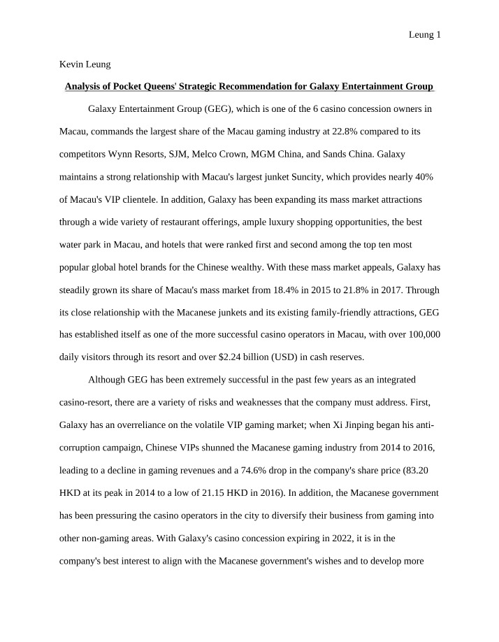 Galaxy Entertainment Group - Pocket Queens Strategy