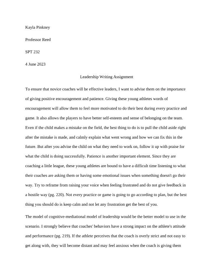 Writing Assignment on Leadership