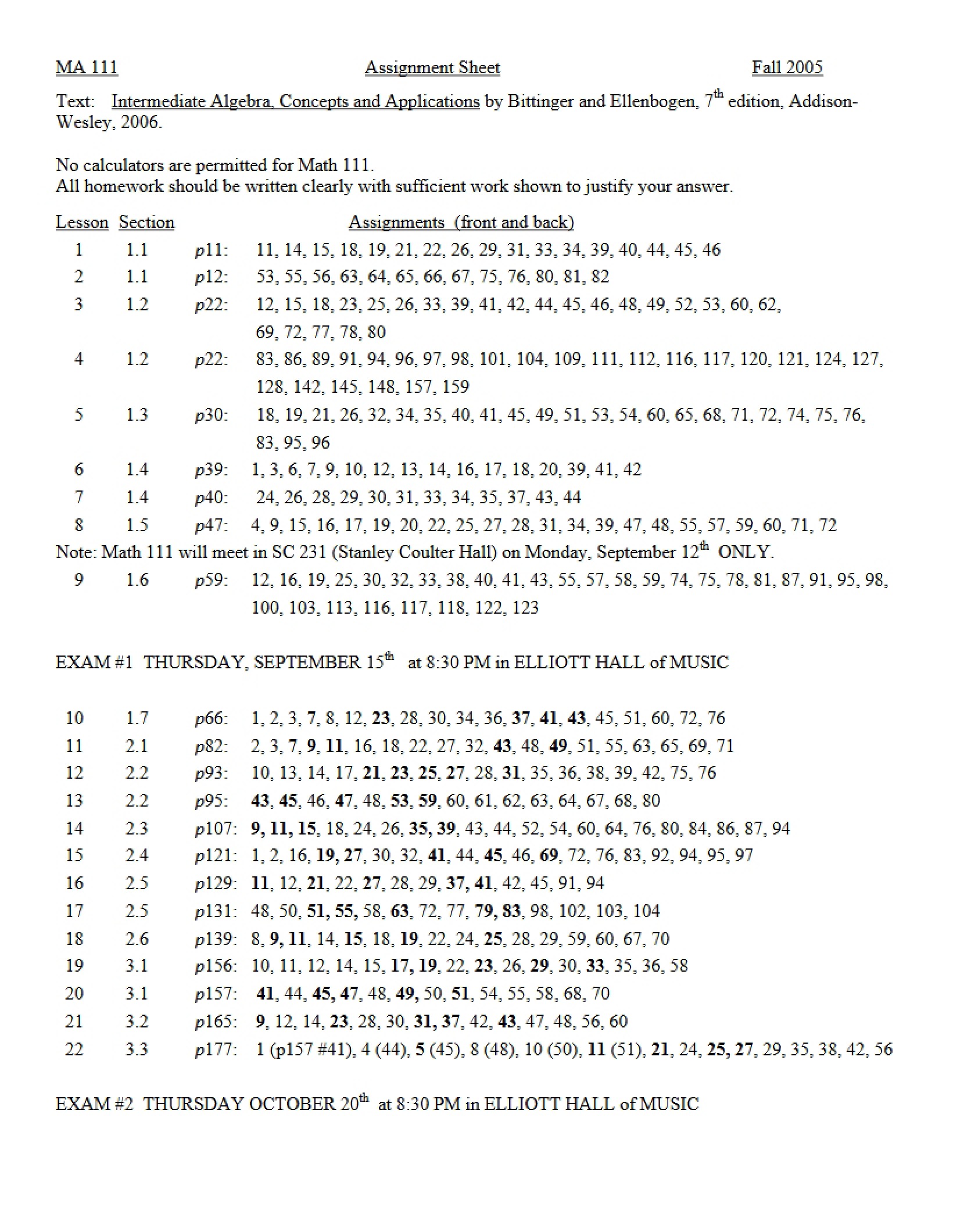 Sheet for Assignments
