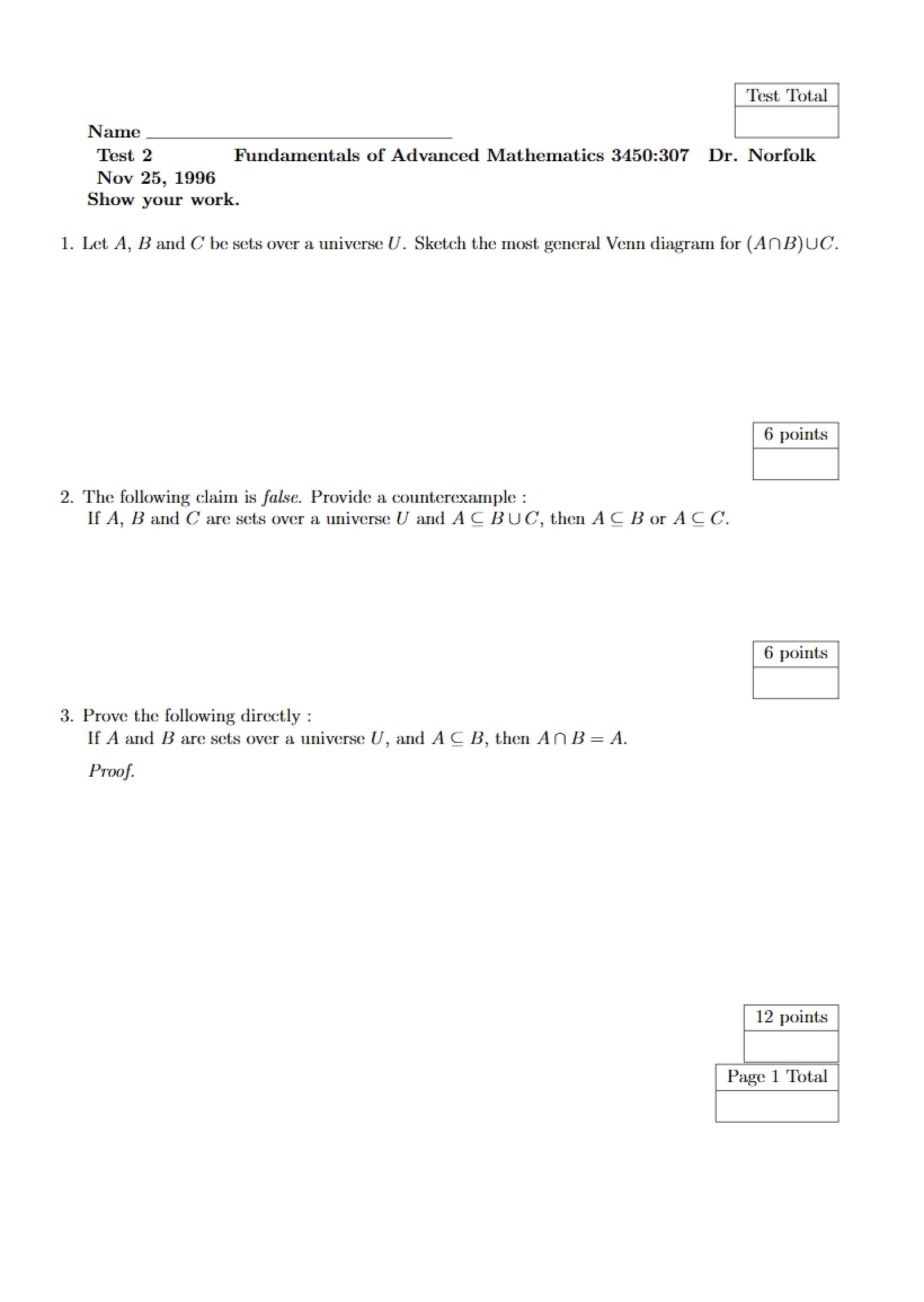 Second Test Advanced Math Fundamentals