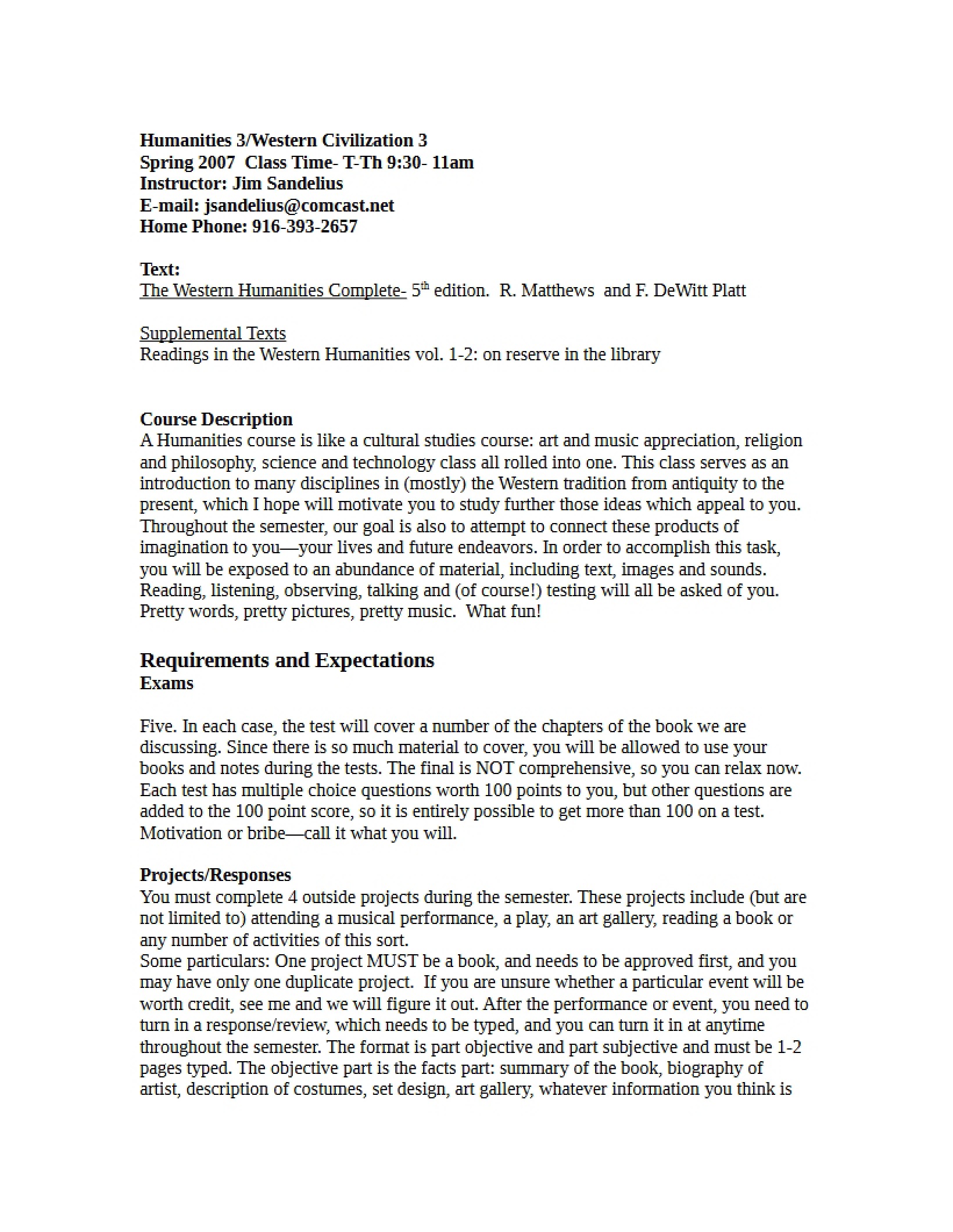 Course Syllabus Autobiography of Civilization