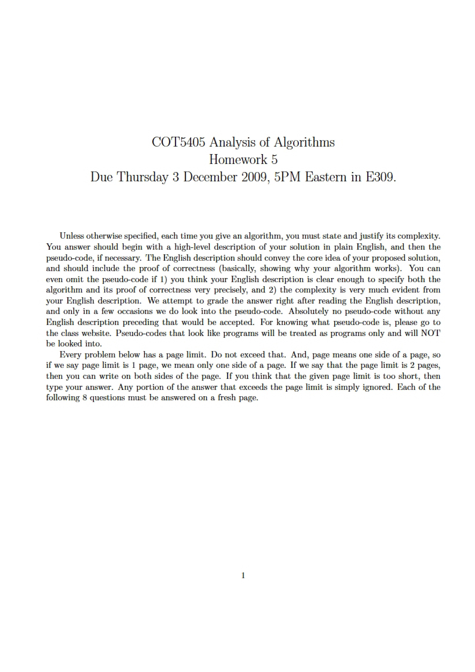 Fifth Assignment for COT 5405