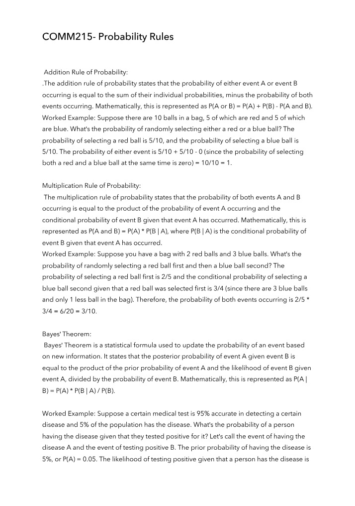 COMM 215 - Probability Rules
