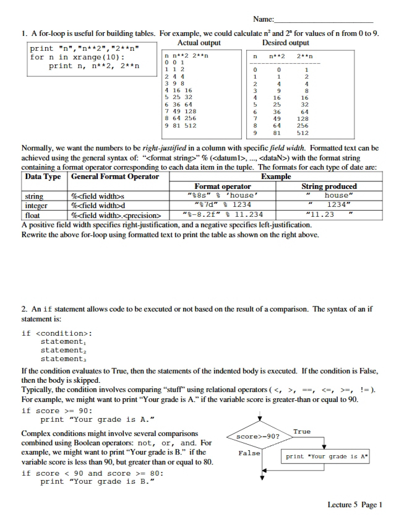 Class Lecture Notes Computing