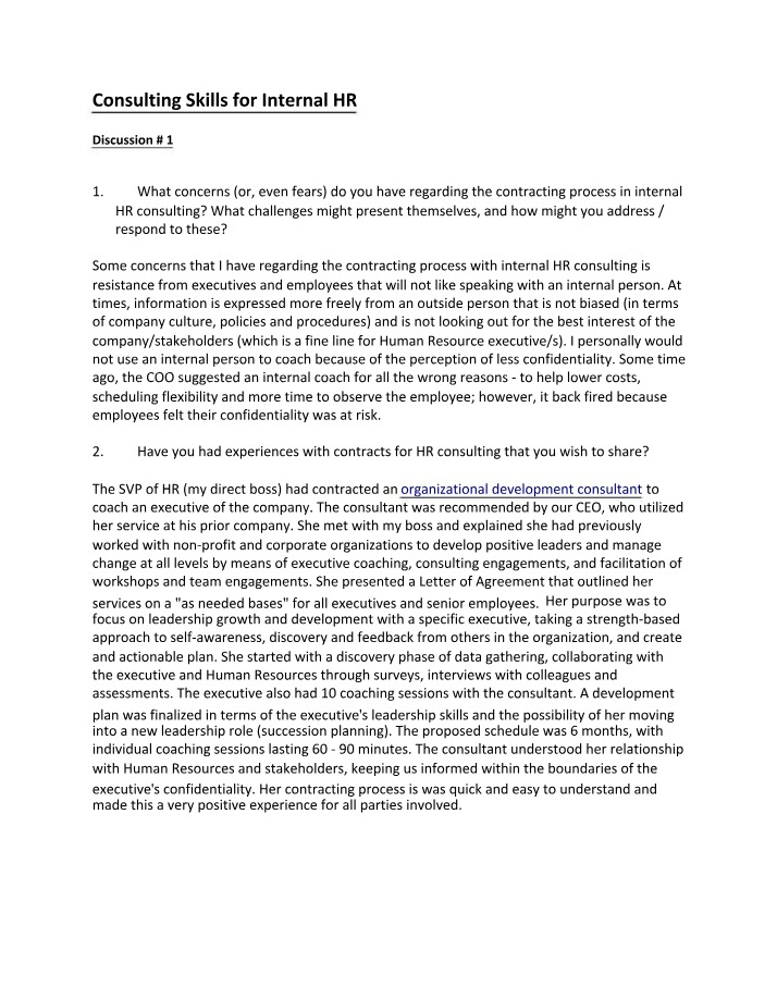 Consulting Skills for Internal HR - Discussions 1 and 2